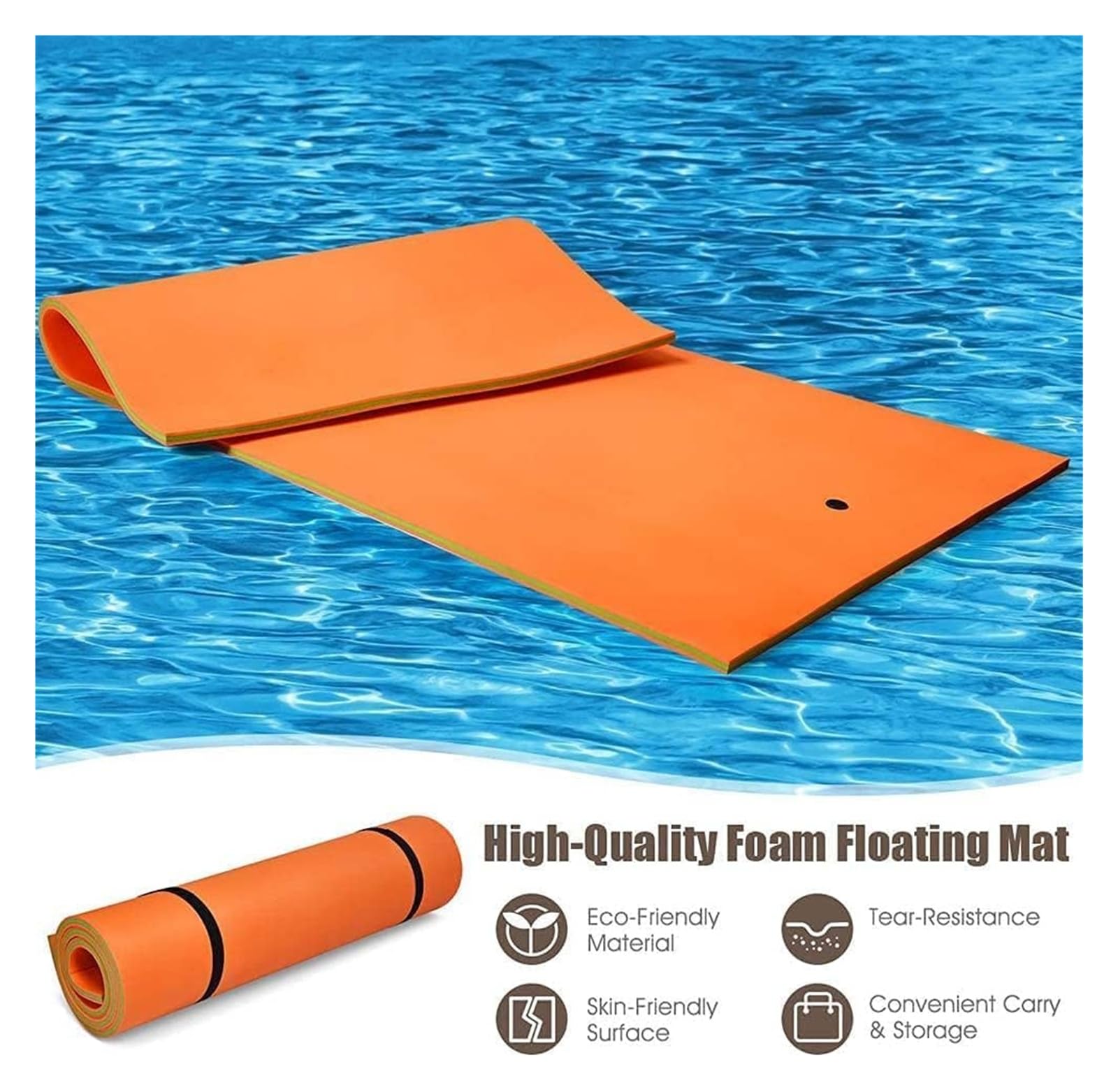 Materassino galleggiante in schiuma gialla per adulti, 2,7 m x 1,4 m x 3,3 cm, perfetto per attività in piscina, lago, mare, divertimento e relax