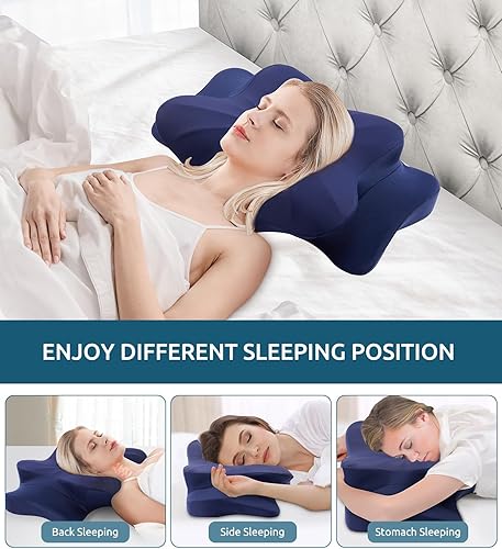 Miniatura 4 de FAIORD Almohada cervical de espuma viscoelástica para aliviar el dolor de cuello, almohada cervical de contorno ergonómico para dormir, almohadas