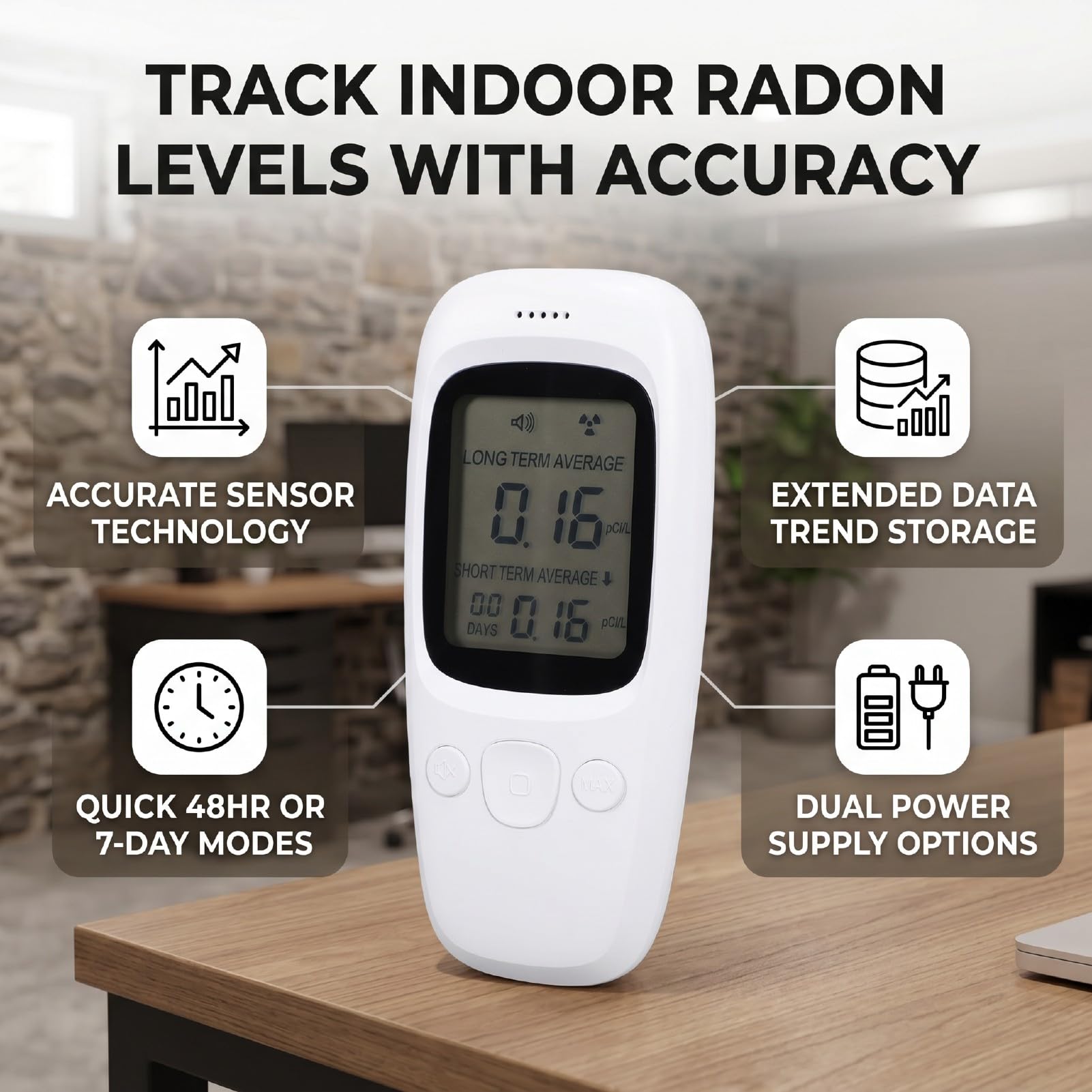 Jiawu Rilevatore Portatile di Radon, Monitor di Radon, Intervallo 0-270 PCi/L for Casa Seminterrato Ufficio