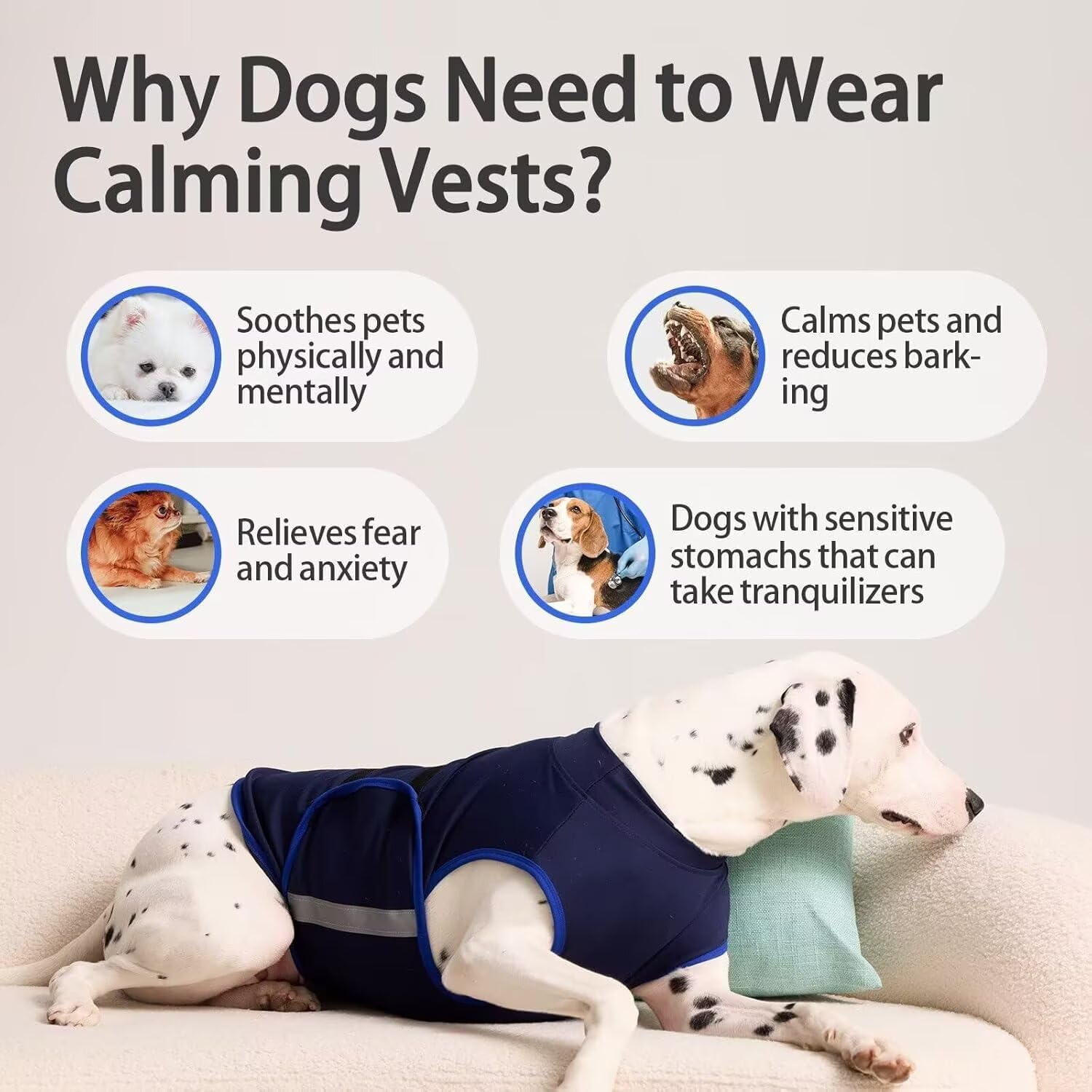 IECOii Cappotto per Cani Anti-Ansia con Striscia Riflettente, Giacca Leggera Avvolgente per Cani, Mantiene il Cane Calmo e Confortevole, Giacca Elasticizzata per Cani, Gilet Senza Maniche Riflettente