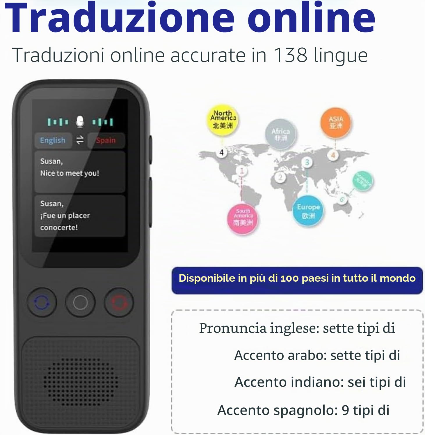 Arizona, Nuovo 2024, Traduttore vocale istantaneo, Traduttore simultaneo, Nessun Wi-Fi Necessario, Traduzione bidirezionale Offline in 14 Lingue (Italiano Offline) 138 Online