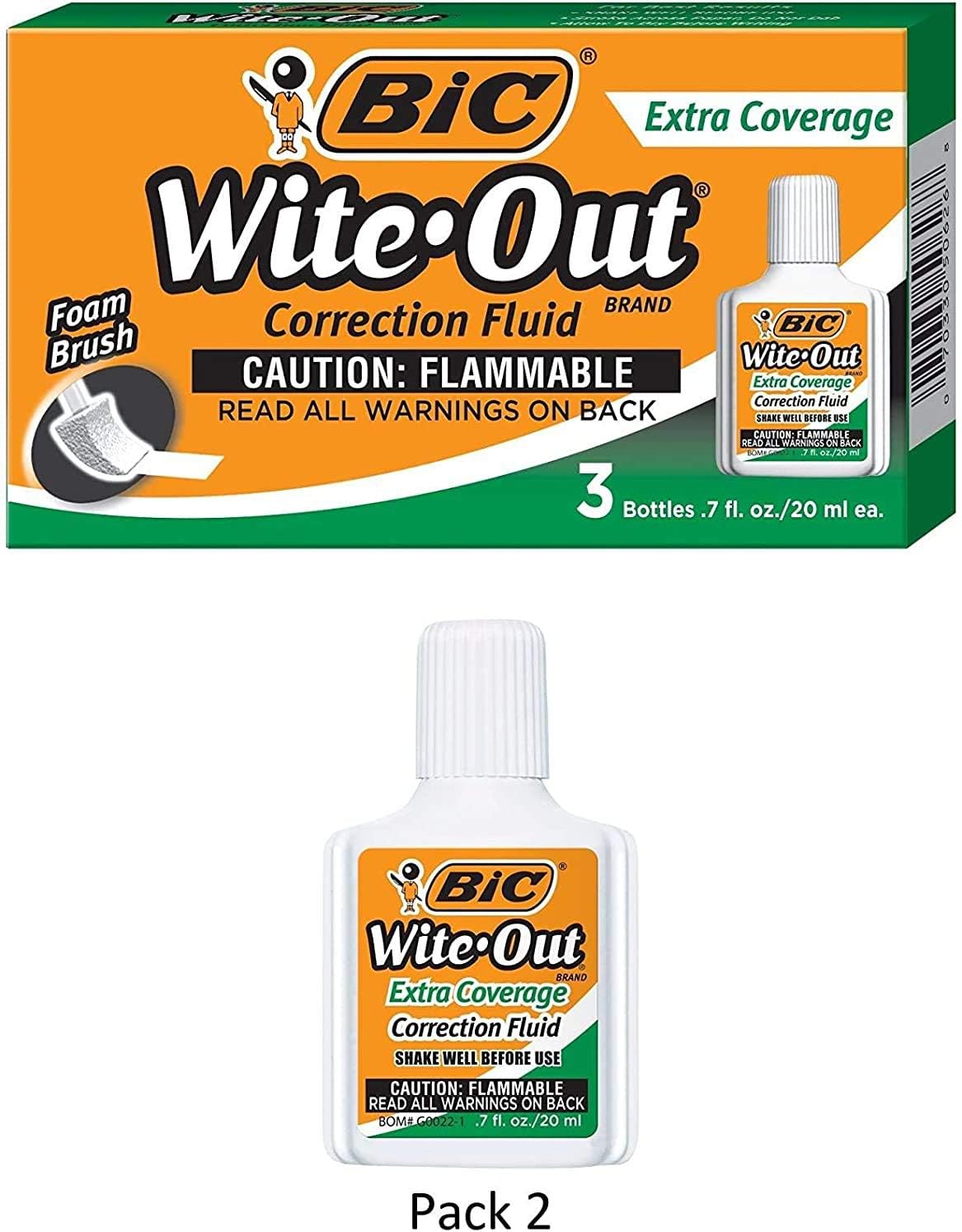 BIC WiteOut Brand Extra Coverage Correction Fluid, 20 ml