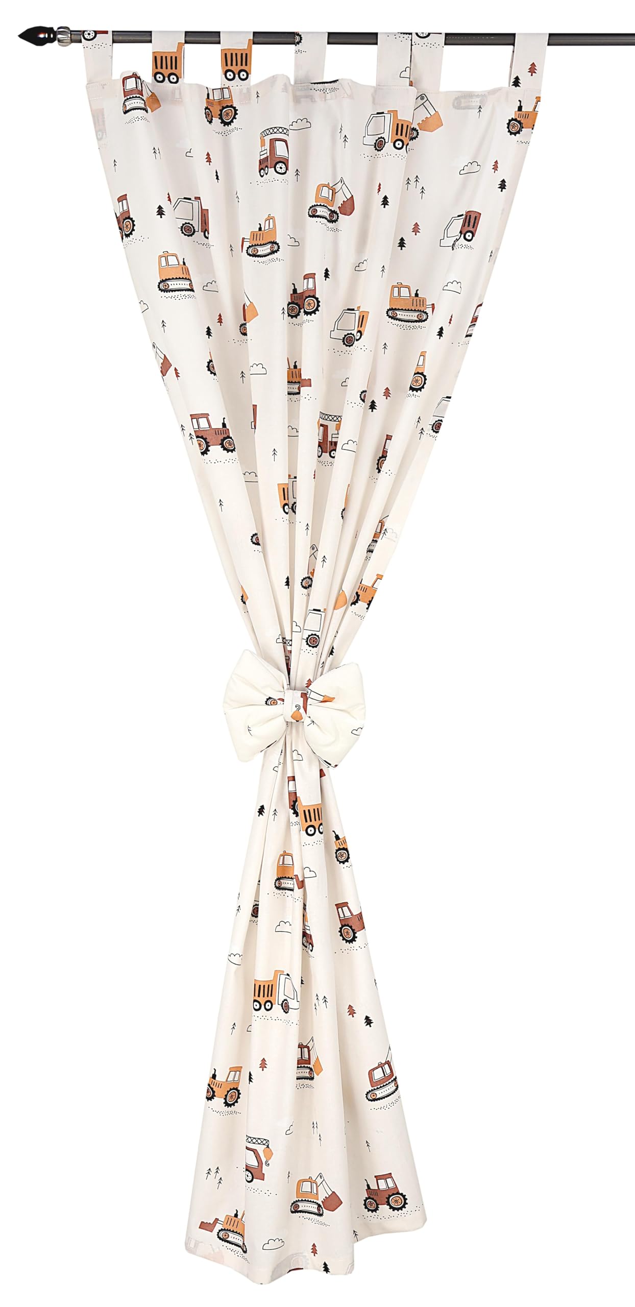 TupTam Kinderzimmer Vorhänge Baby Gardinen mit Schleifen 2er Set, Farbe: Baufahrzeuge/Bagger/Beige, Größe: ca. 155x95 cm