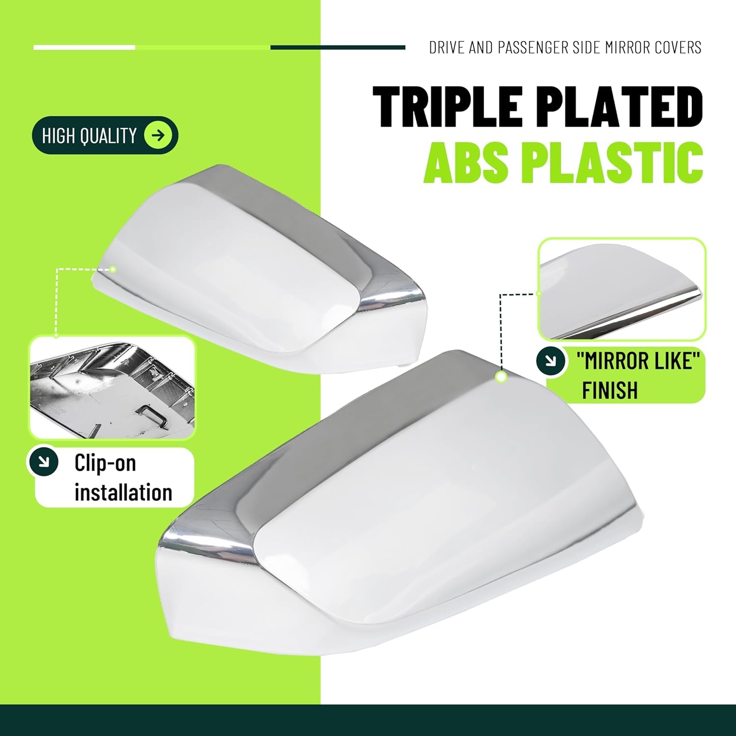 ECOTRIC Pair Mirror Covers Compatible With 2014-2020 Chevy Impala Overlays Trims Shells Chrome 2PCS