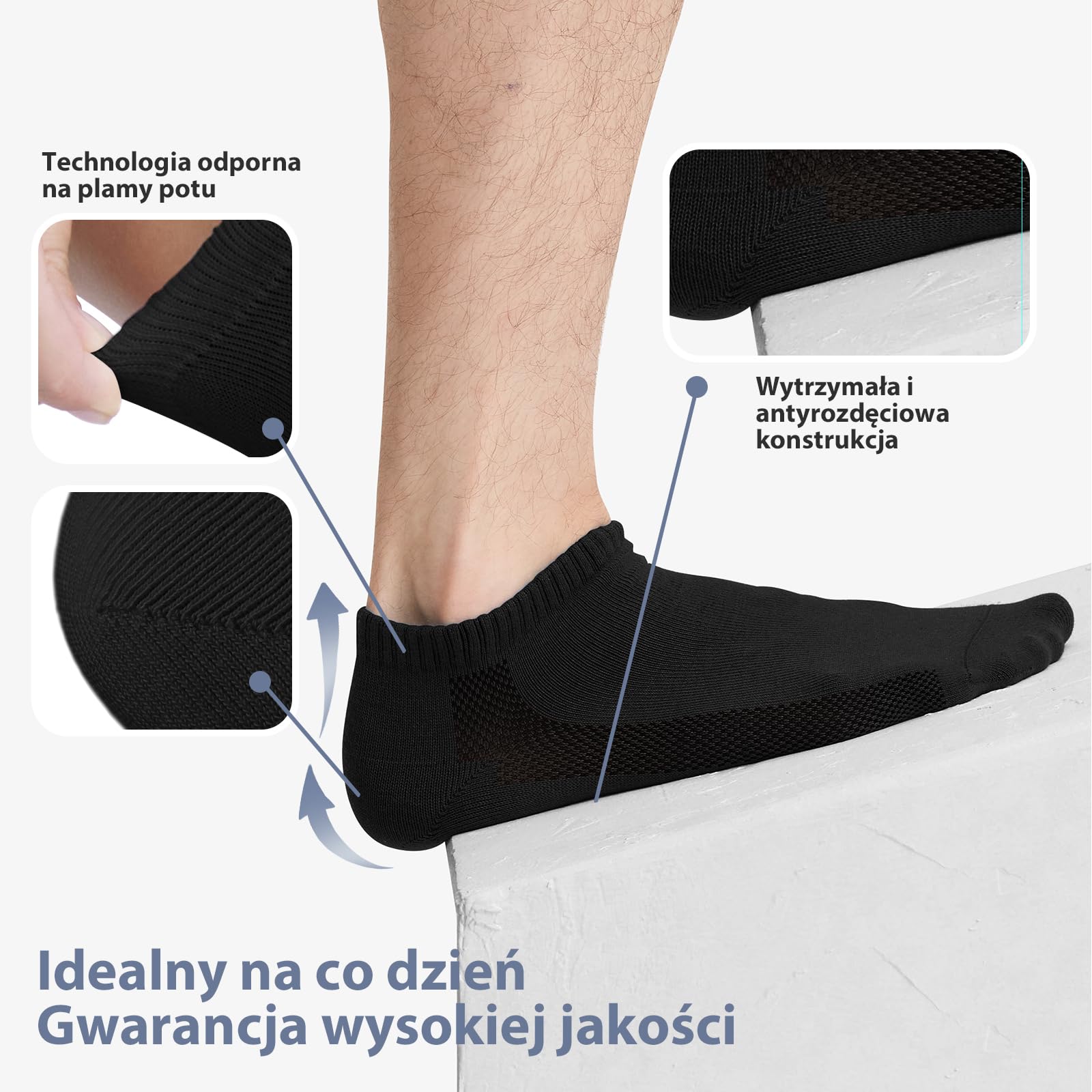 Fullluwaa Skarpety Sportowe 10 Par Skarpetki do Sneakersów Męskie Damskie, Oddychające Bawełniane Skarpety, Krótkie Skarpety Treningowe