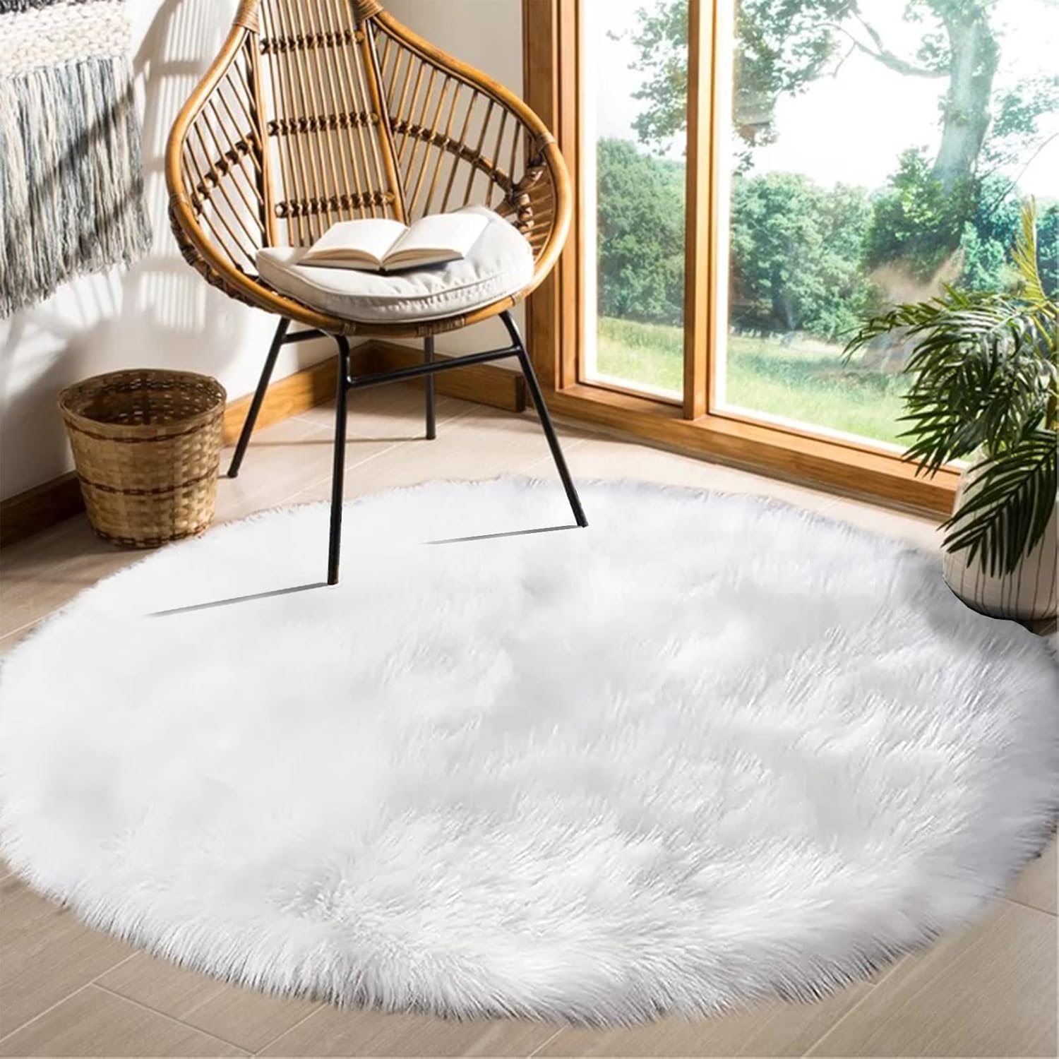 Goolela Round Rugs 6ft White Circle Rugs for Living Room