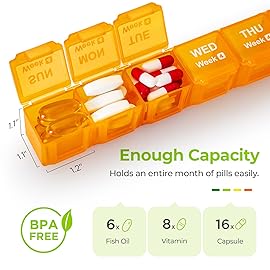 AUVON Moisture-Proof Monthly Pill Organizer, Large 28 Days Pill Box Case with Removable 4 Weeks Medication Organizer Rows, Travel-Friendly to Store Fish Oils, Vitamins, Supplements, Medications