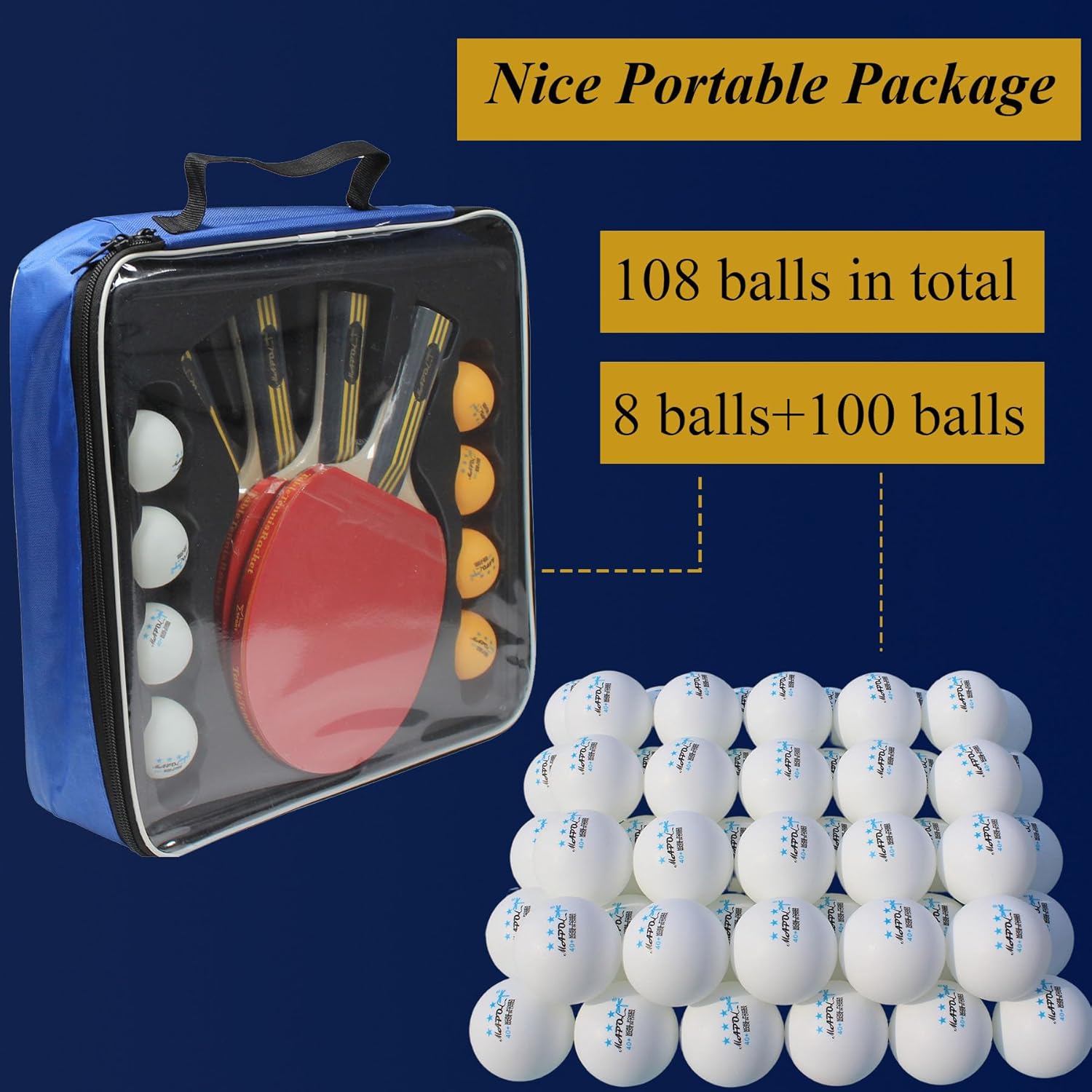 MAPOL Ping Pong Paddles Set of 4 with 100 Balls, 4-Player Table Tennis Kit: 4 Paddles, Plus 100 Counts 3-Star Practice White Ping Pong Balls (ping Pong Paddles Set with 100 White Balls)