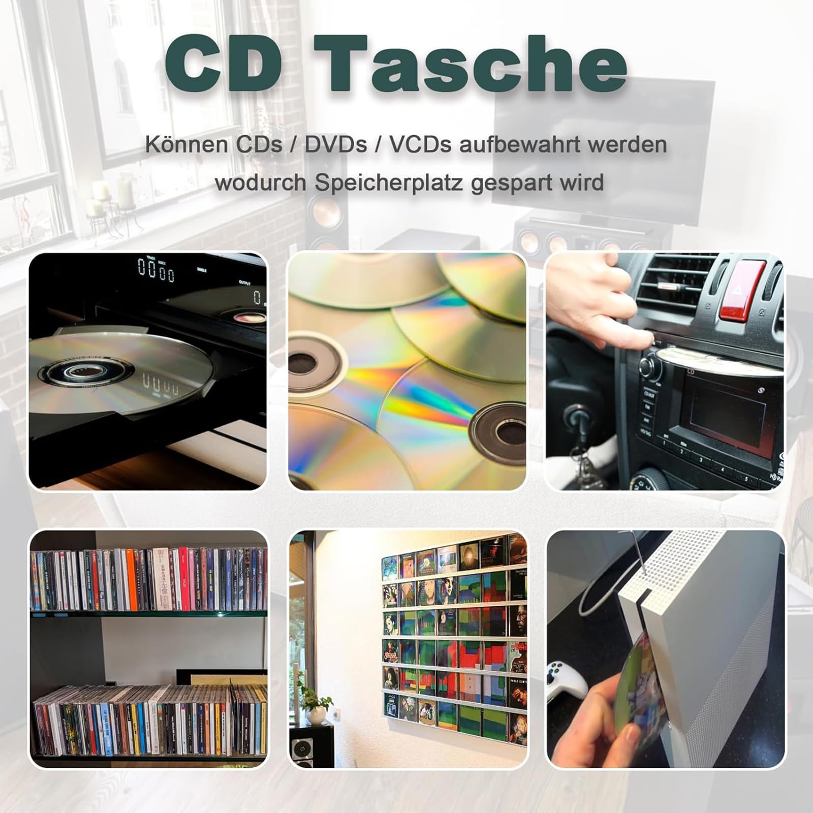 Pochette CD, Sac de Rangement à Fermeture éclair, Sac de Rangement de Disques pour 40 Disques, Sac de Rangement de CD pour la Voiture et la Maison, Sac de Rangement de Disques, Vert