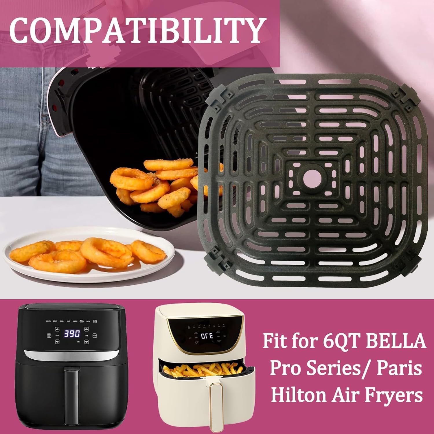 HlkEurt 6QT Air Fryer Grill Plate for Bella Pro Series/Paris Hilton Air Fryers, Upgraded Grill Pan Crisper Plate Rack Tray Grate Grid Shelf for 6QT Paris Hilton Air Fryer, Dishwasher Safe, Nonstick
