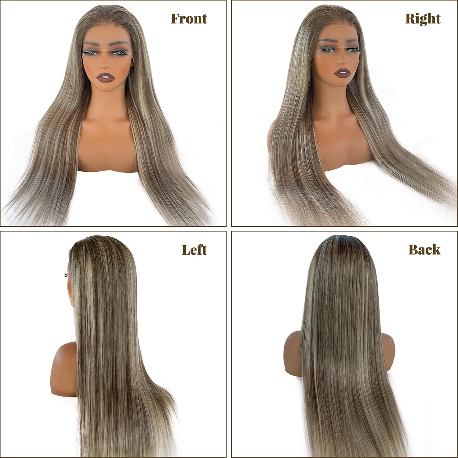 Belaved 3T8P613 Ombre Ash Brown Lace Front Wigs Human Hair HD Frontal Wig Human Hair Dark Brown Roots Pre Plucked Glueless 180% Density Seamless Highlights 13x6 Straight for Women 16 Inch
