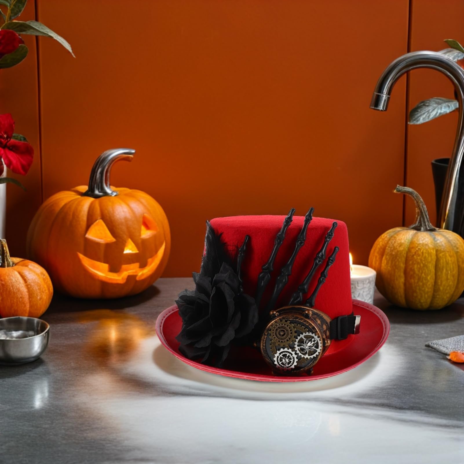 Didiseaon Sombrero de Copa de Halloween con Diseño de Calavera y Gorra de Disfraz Unisex para Fiesta de Cosplay Accesorios de Disfraz Sombrero Steampunk para Hombres y Mujeres