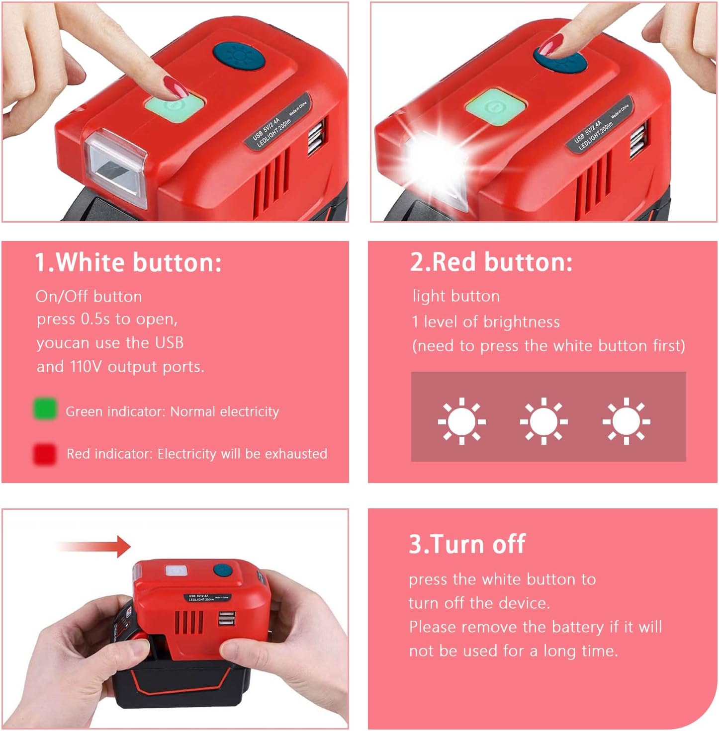 Power Inverter for Milwaukee 18V M18 Battery, 150Watt Newly Portable Inverter Generator with 5.9" USB Cable, DC 18V to AC 110~120V, Modified Sine Wave Power Inverter with Dual USB & LED Light : Patio, Lawn & Garden