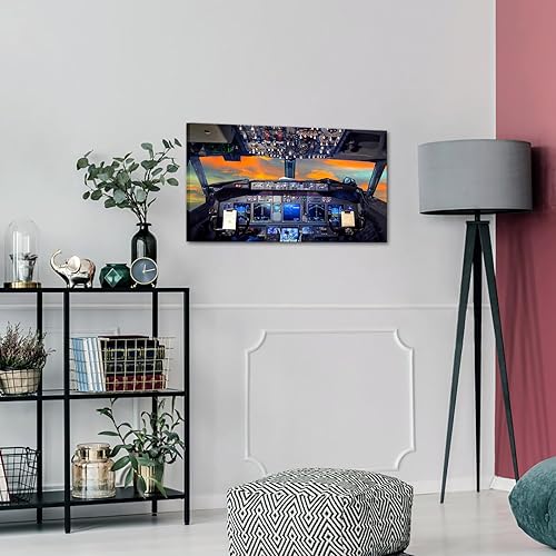 Miniatura 2 de KREATIVE ARTS Impresiones en lienzo para pared, cubierta de vuelo de cabina de avión, puesta de sol, póster de avión, decoración moderna para el