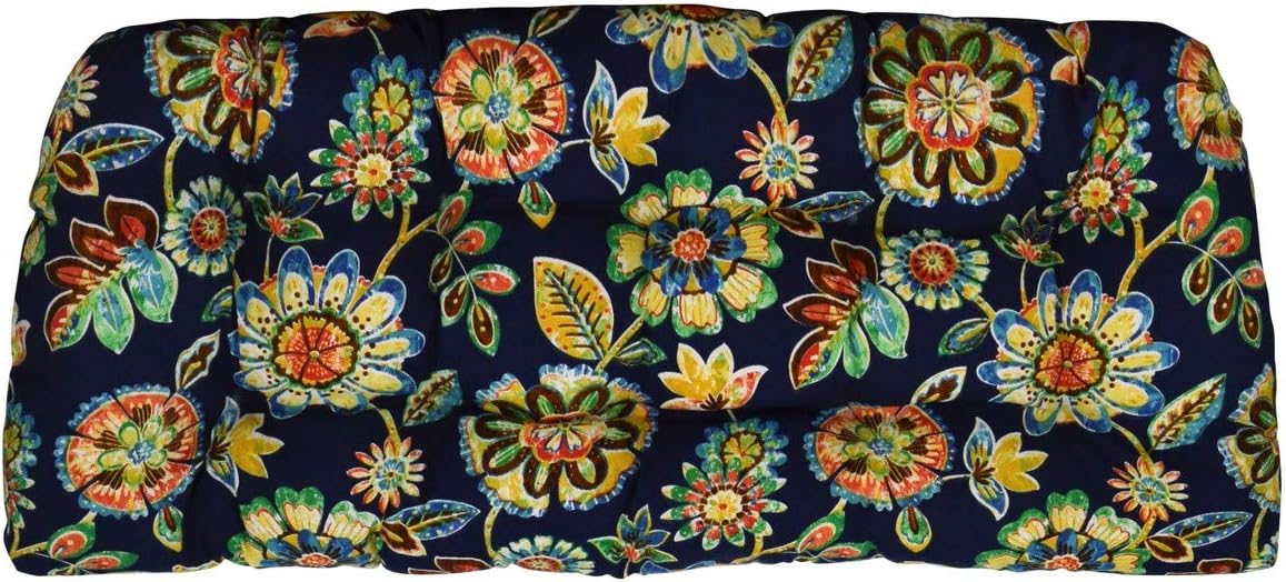 RSH DECOR: Tufted Wicker Loveseat Cushion | 44” x 22" | Water and Fade-Resistant Spun Fabric | Outdoor Settee Cushion for Patio Furniture | Daelyn Navy