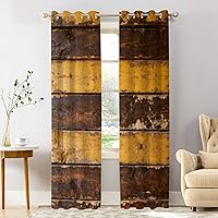 Vista 102 de Shrahala Cenefas de cocina de madera marrón con tablones vintage, panel de media ventana, tratamiento de ventana multicapa de poliéster opaco