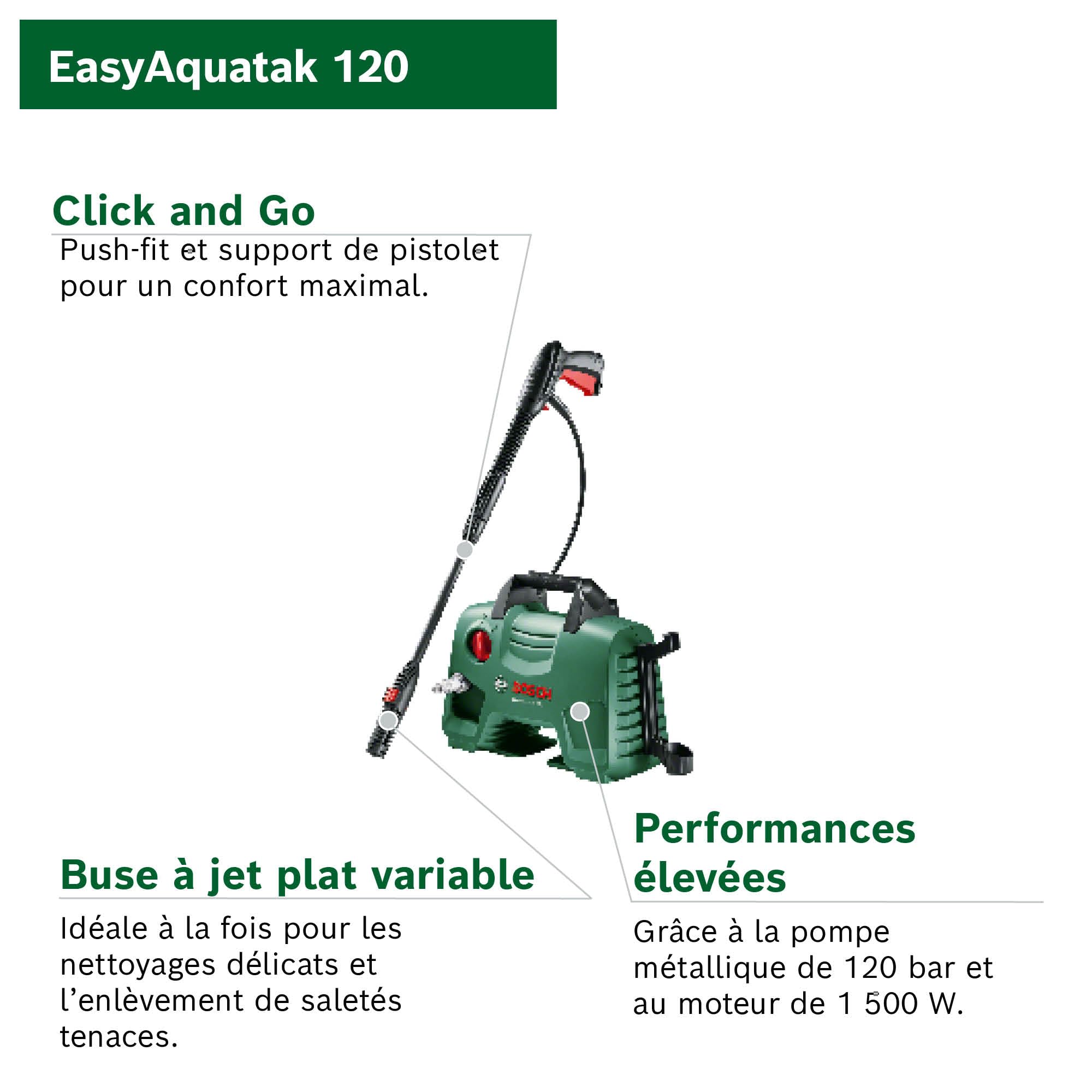 Bosch Nettoyeur Haute Pression EasyAquatak 120 (1 500 W, Pression : 120 Bar, Emballage Carton)