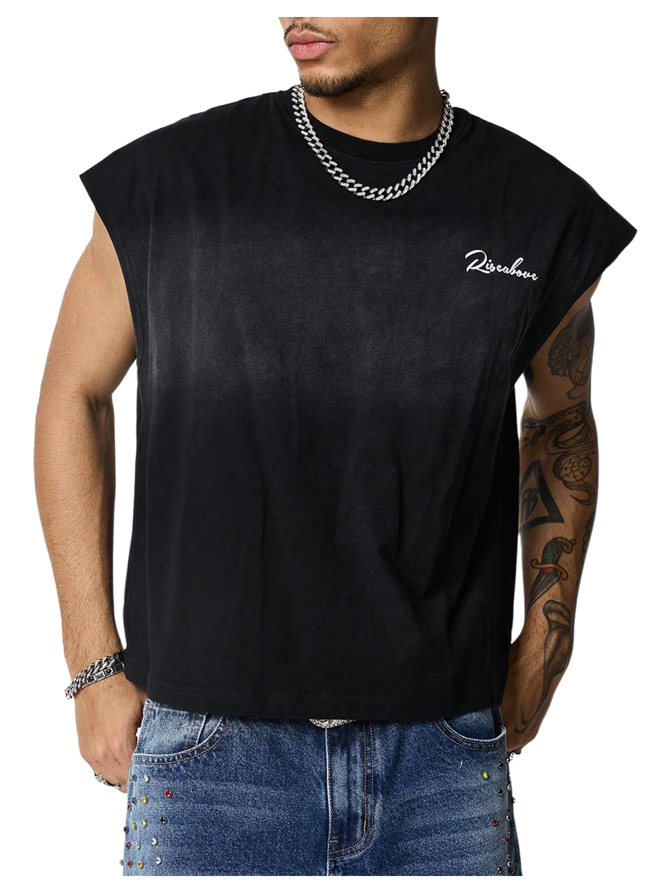 GORGLITTER Men's Sleeveless Cropped Shirt Crewneck Boxy Crop Top Streetwear