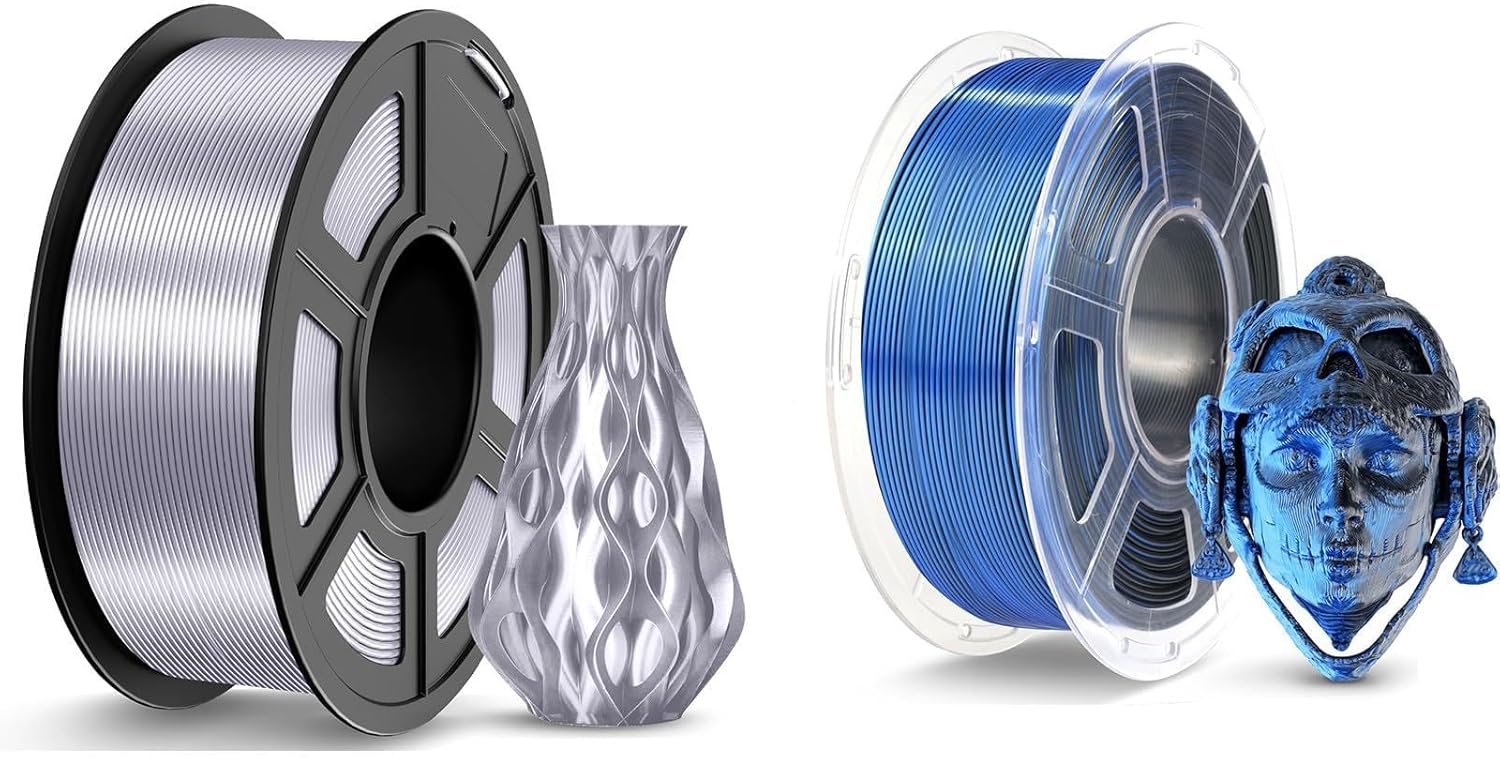 JAYO 3D Printer Filament 2.2kg, Silk PLA Filament and Silk Dual Colors Filament Fit Most FDM 3D Printers,1.1kg per Spool, Pack of 2, Silk Silver+Silk Dual Colors Black Blue