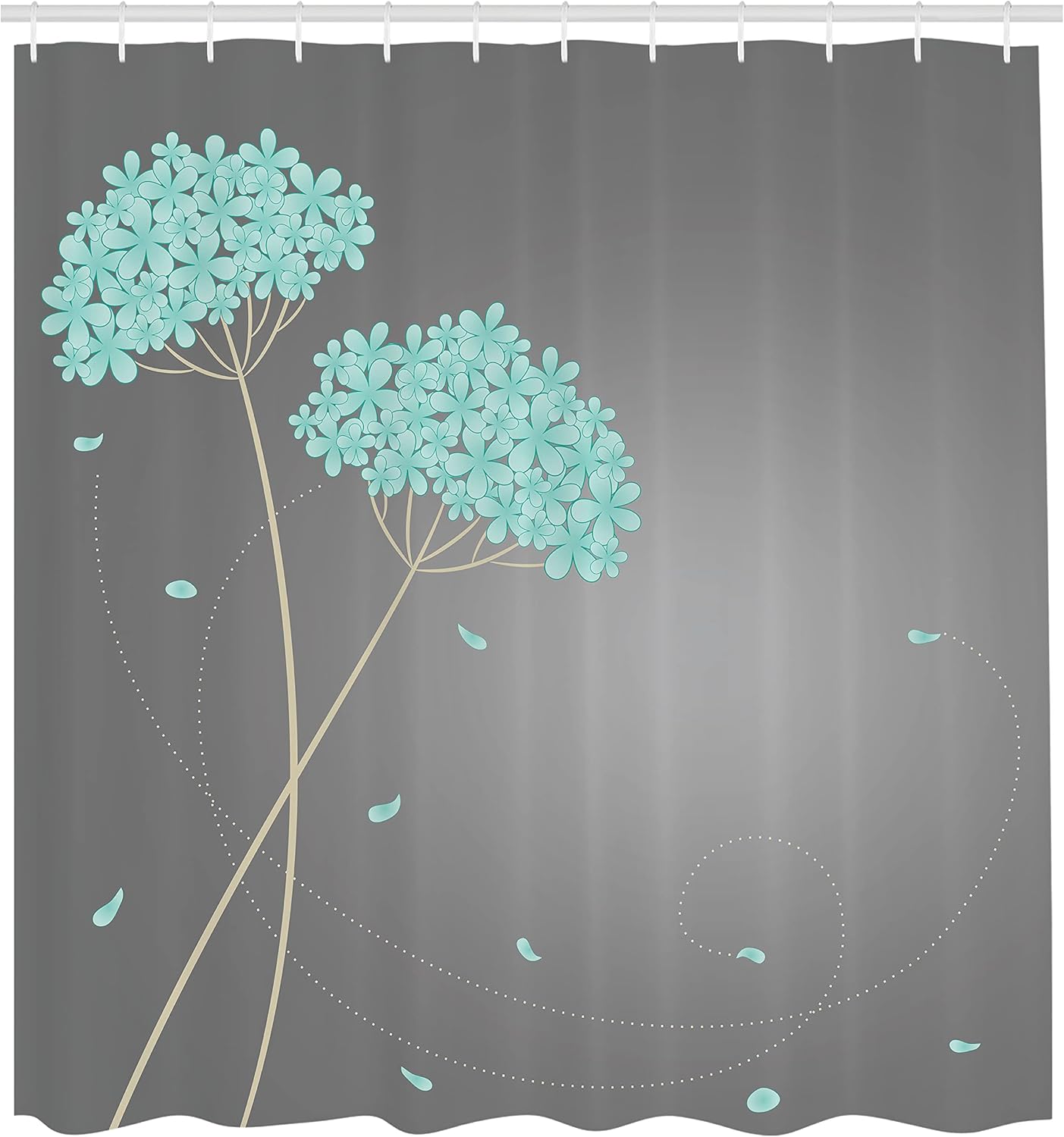 Ambesonne Allium Flower Shower Curtain, Floral Design with Swirl Lines Falling Leaves Autumn Inspired, Cloth Fabric Bathroom Decor Set with Hooks, 69" W x 70" L, Turquoise Grey