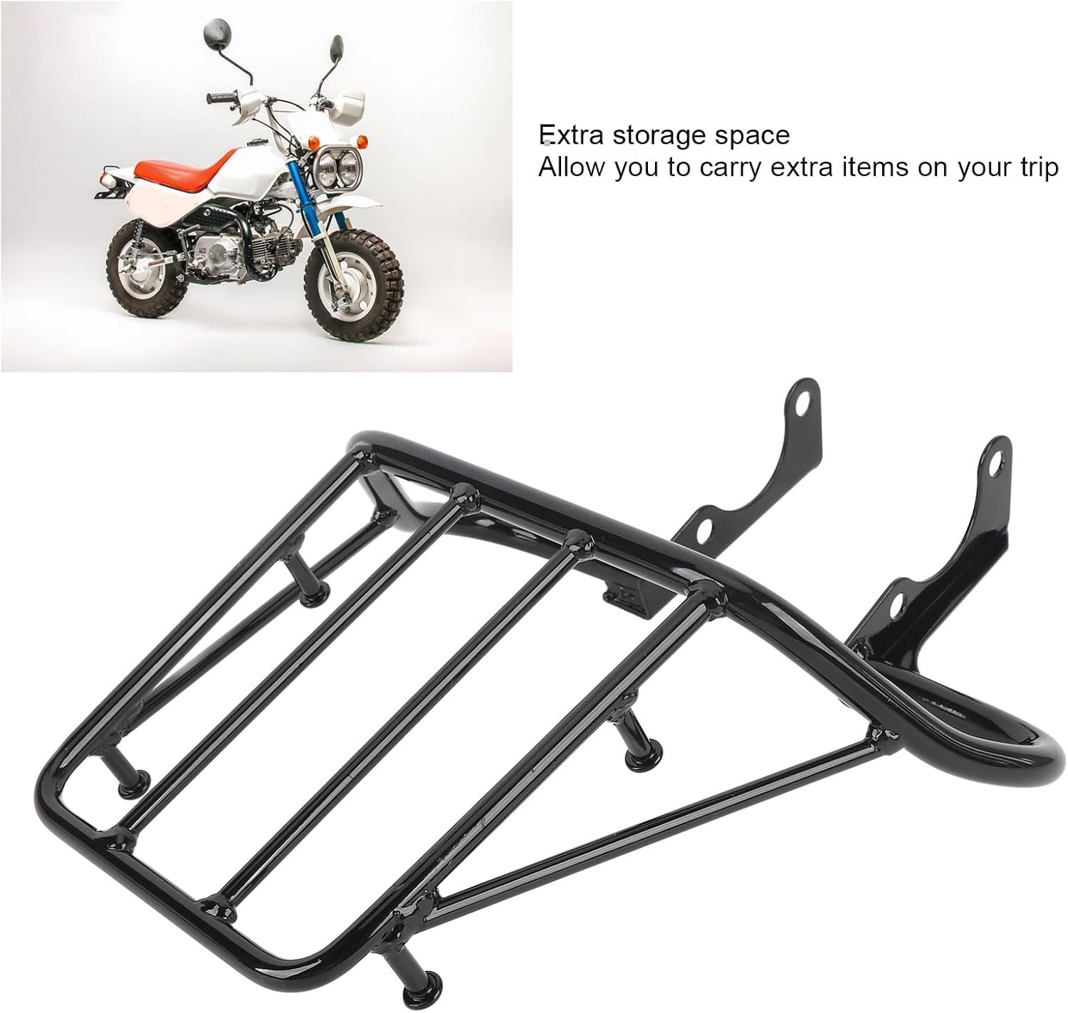 Motorcycle Luggage Rack, Motorcycle Rear Luggage Holder Extra Storage Space Support for Monkey Baja Z50 Z50R Mini Trail Bike, Rear Luggage Rack Accessories