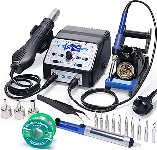 YIHUA 938BD+ I Soldering Iron Station & Hot Air Rework Station 2-in-1 w Adjustable Temperature Temperature Calibration Hot Air Start/Stop Sleep Mode LCD Display for Soldering Rework DIY UK Plug