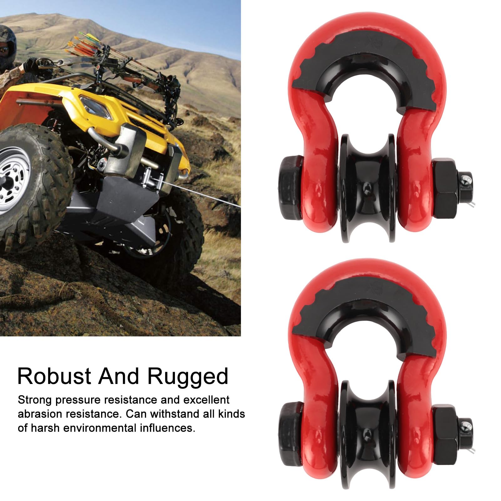 Fydun 2PCS D Ring Shackle Heavy Duty Off Road Recovery Shackle with Pulley for Truck Tractor ATV