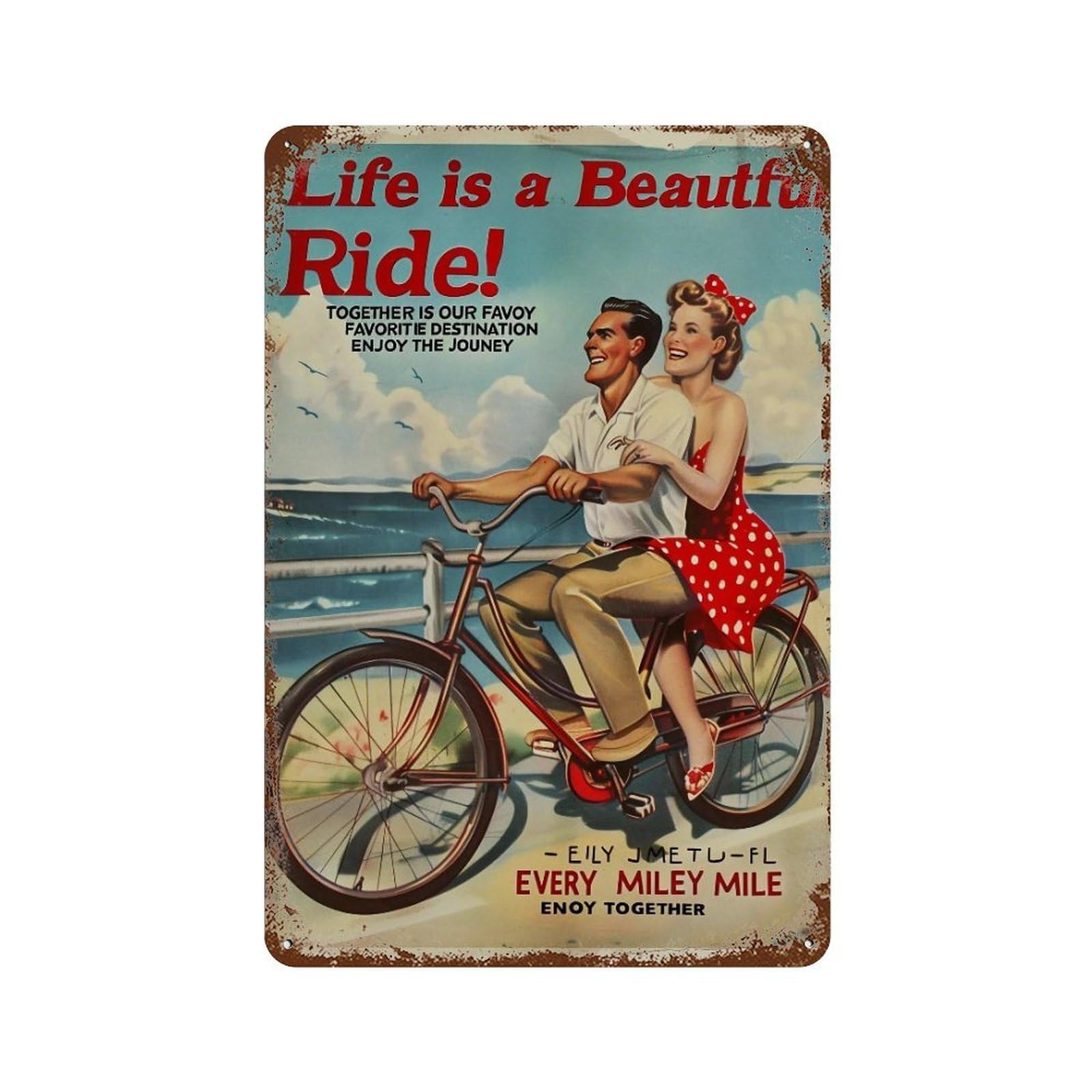 FHUYEURHRY Couple Tandem Bicycle 03 Wall Decor Retro Iron Vintage Art Metal Tin Sign Poster Modern Home Cofffee Club Art Bar Shop Decorations Style 30x20cm