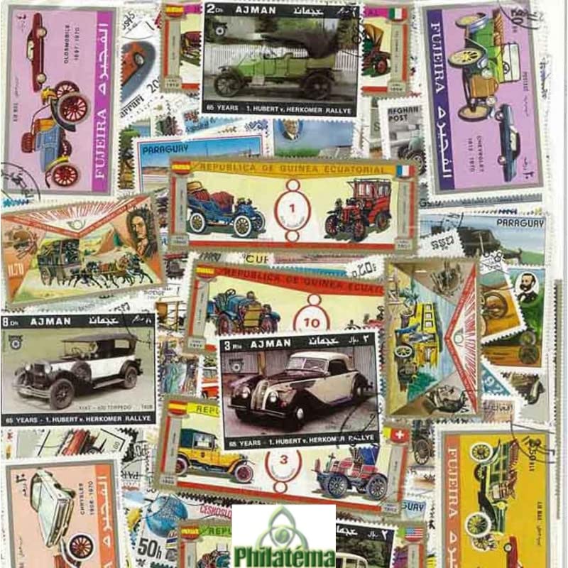 PHILATEMA - Collection de Timbres oblitérés - Voitures et véhicules à Moteur - 100 Timbres différents