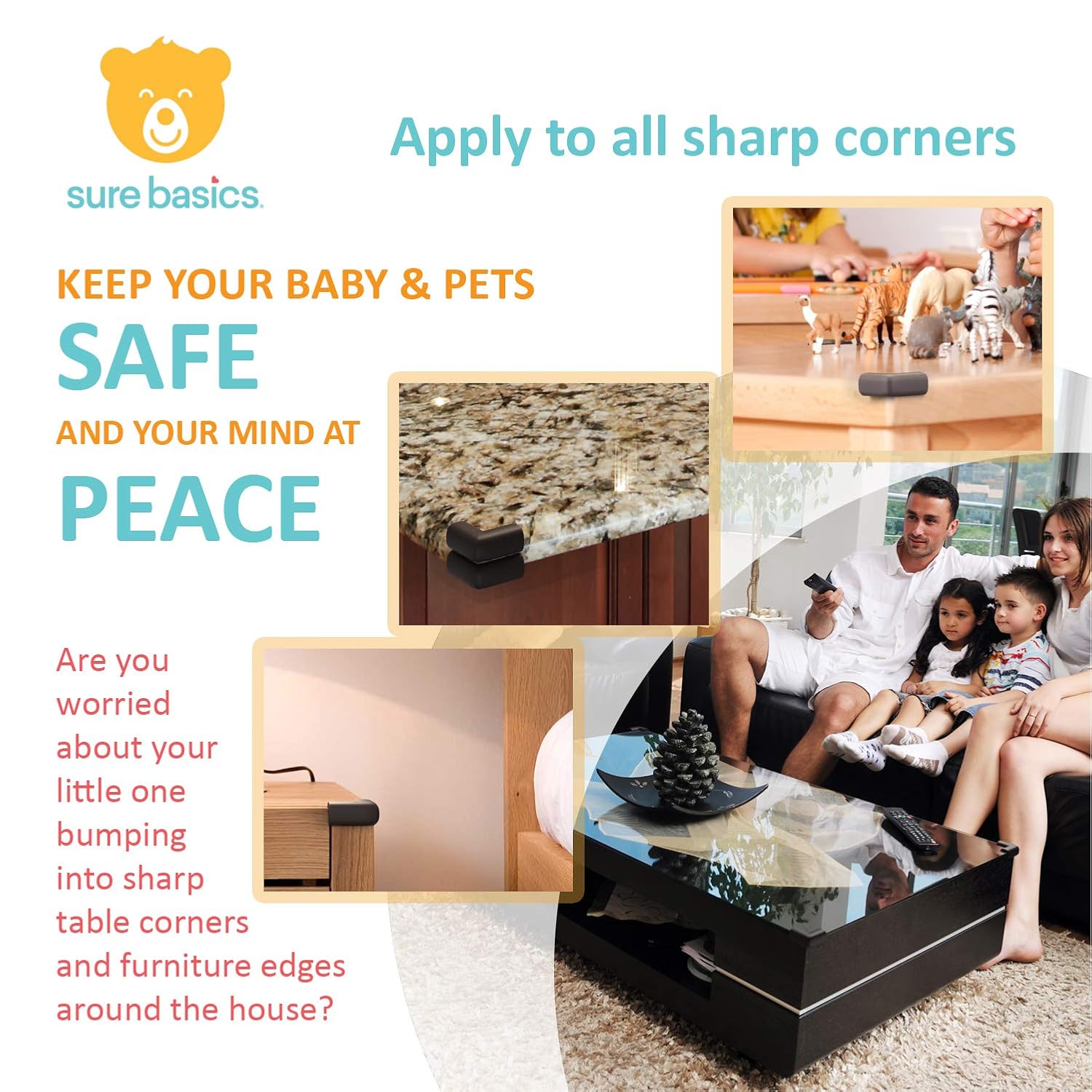 Child Safety Furniture Corner Guards and Edge Protector for Baby, Extra Large Size with Pre-Applied Double Sided Tape, 8 Pack, Black : Baby