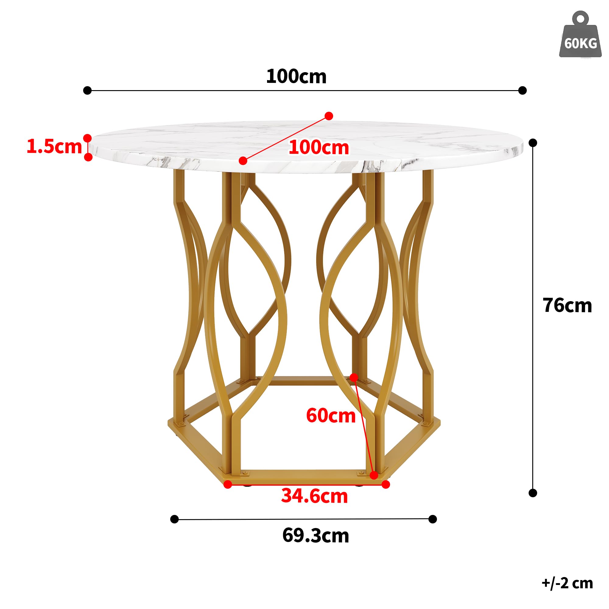 Essgruppe Esstisch mit 4 Stühlen Set für 4 Personen, Esstisch Rund 100x100x76 cm mit Goldenen Metallbeinen und 4 Grün Samt Esszimmerstühle, Weiße Tischplatte, Esszimmermöbel, Küchenmöbel