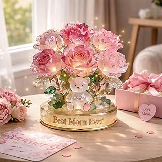 NAZENTI Personalized Flower Bear Mom Acrylic Plaque, Custom 2D Acrylic Plaque with Kids Name, Customized Gifts for Mama Grandma, Mother's Day Acrylics Sign Desk Figurines Gifts for Mama Grandma