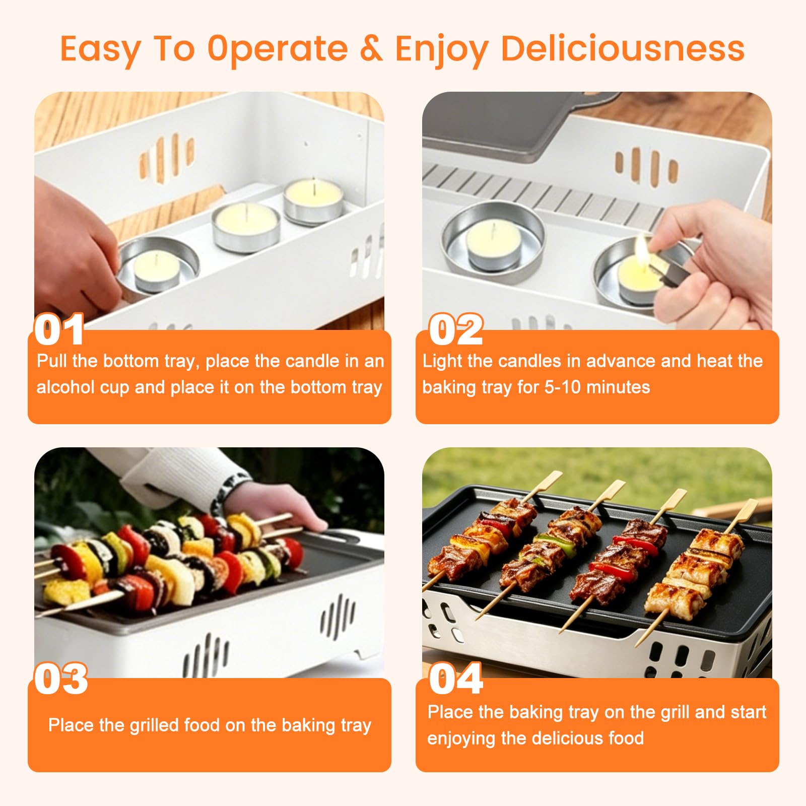 Piastra calda per barbecue, contenitore per alimenti e grigliate, piastra in alluminio antiaderente con tre portacandele in acciaio inox, accessorio per barbecue, per giardino, campeggio e barbecue
