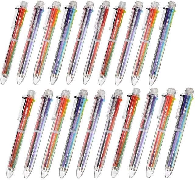 byou Multicolor Pens,Retractable Ballpoint Pens 20 packs 6 in 1 Transparent Pole Rollerball Multicolour Pens for Office School Supplies Students Children