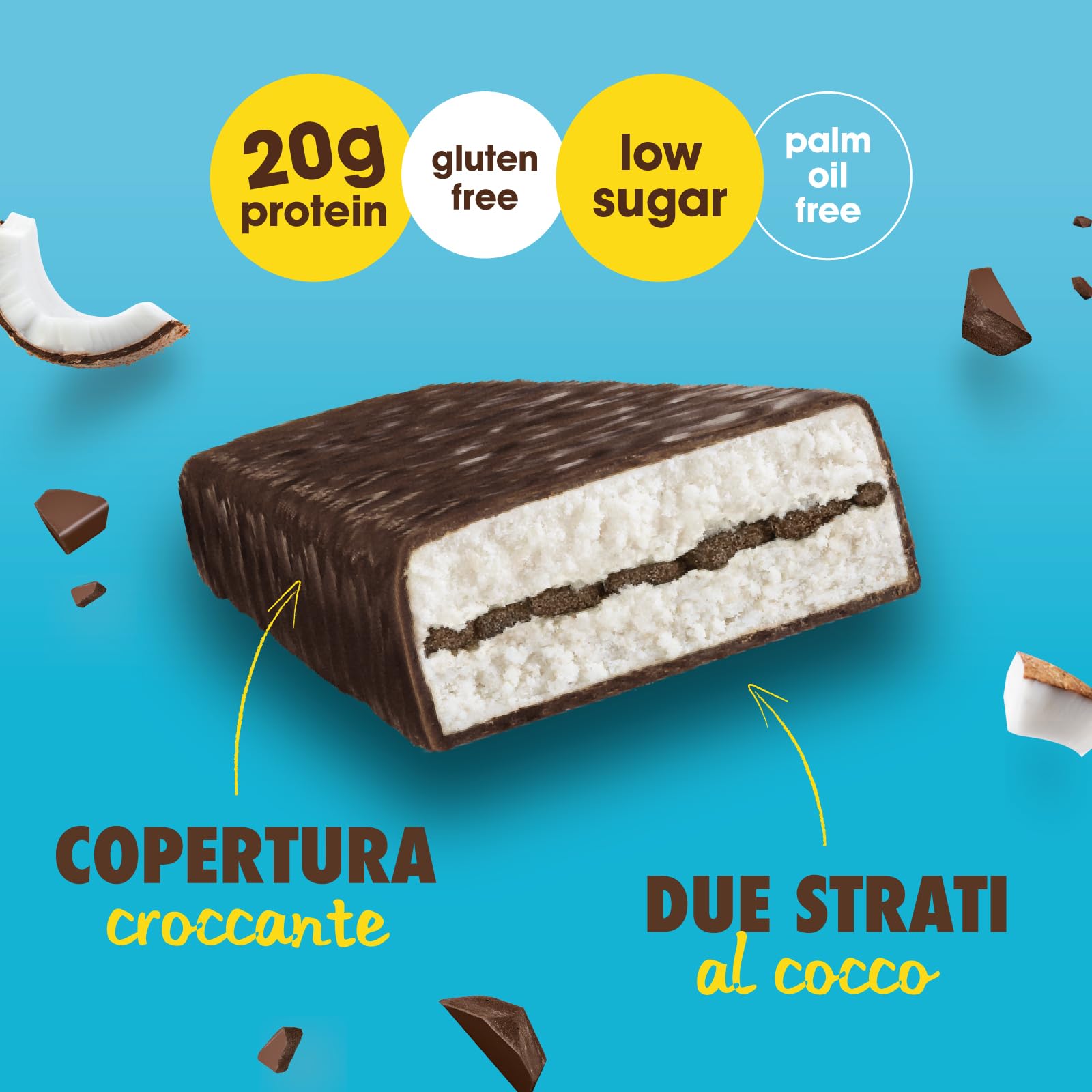 Enervit, The Protein Deal Coconut Party, Barrette Proteiche, Gusto Cocco e Cioccolato Fondente, 20g di Proteine, 0,2g di Zuccheri, Snack Goloso, Senza Glutine, 12 Barrette da 55g