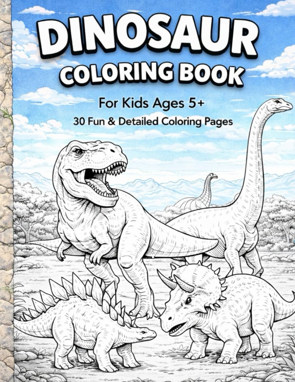 Dinosaur Coloring Book for Kids Ages 5+: 30 Fun & Detailed Coloring Pages