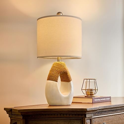 OYEARS Lámparas de mesa bohemias de 19 pulgadas para dormitorio, sala de estar, adecuadas para espacios pequeños, lámpara de ratán de granja, diseño