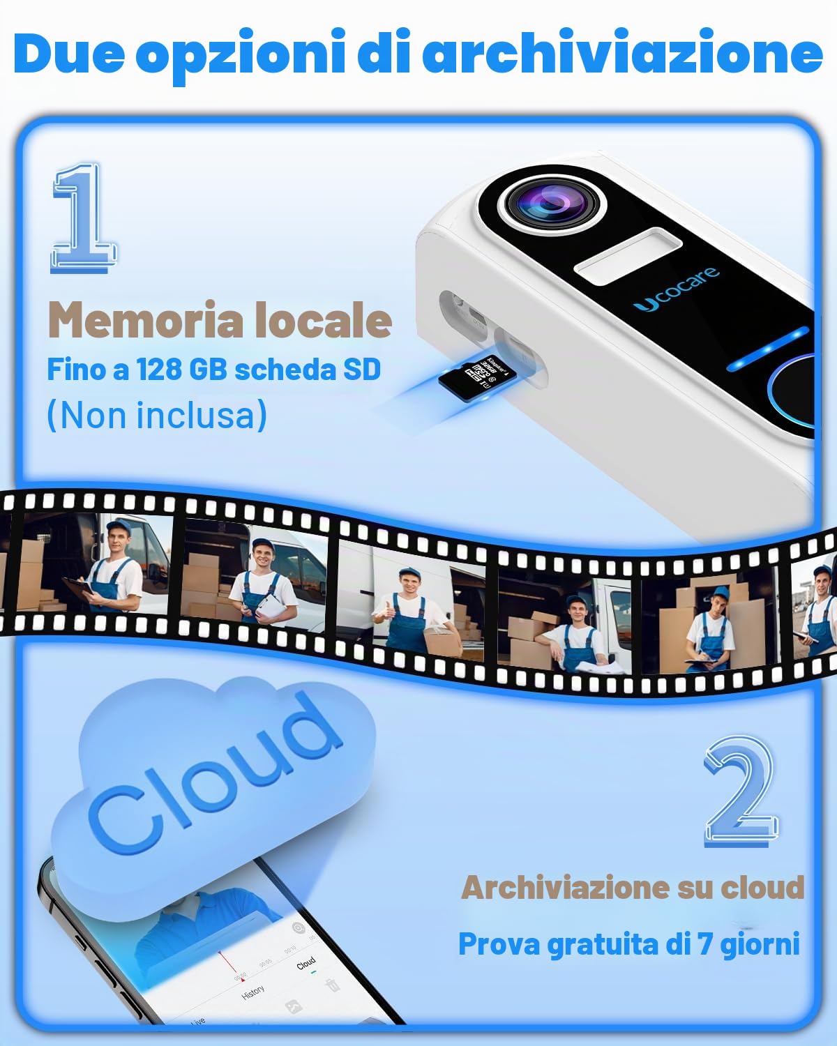 UCOCARE 2K/4MP Campanello Senza Fili da Esterno, Citofono Senza fili da Esterno Wifi Campanello Video, Citofono Telecamera, Alimentato a Batteria, Rilevamento Movimento, IP67 (Campanello USB)
