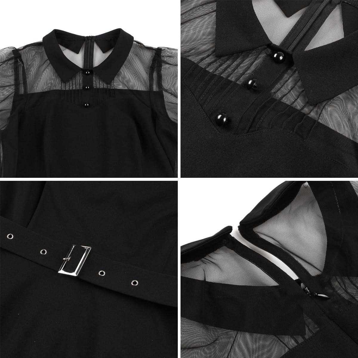 Women's Vintage Gothic Cocktail Dresses Cutout Keyhole Collar Illusion Mesh Sleeve Mini Dress A Line Knee Length Goth Dress - Image 5