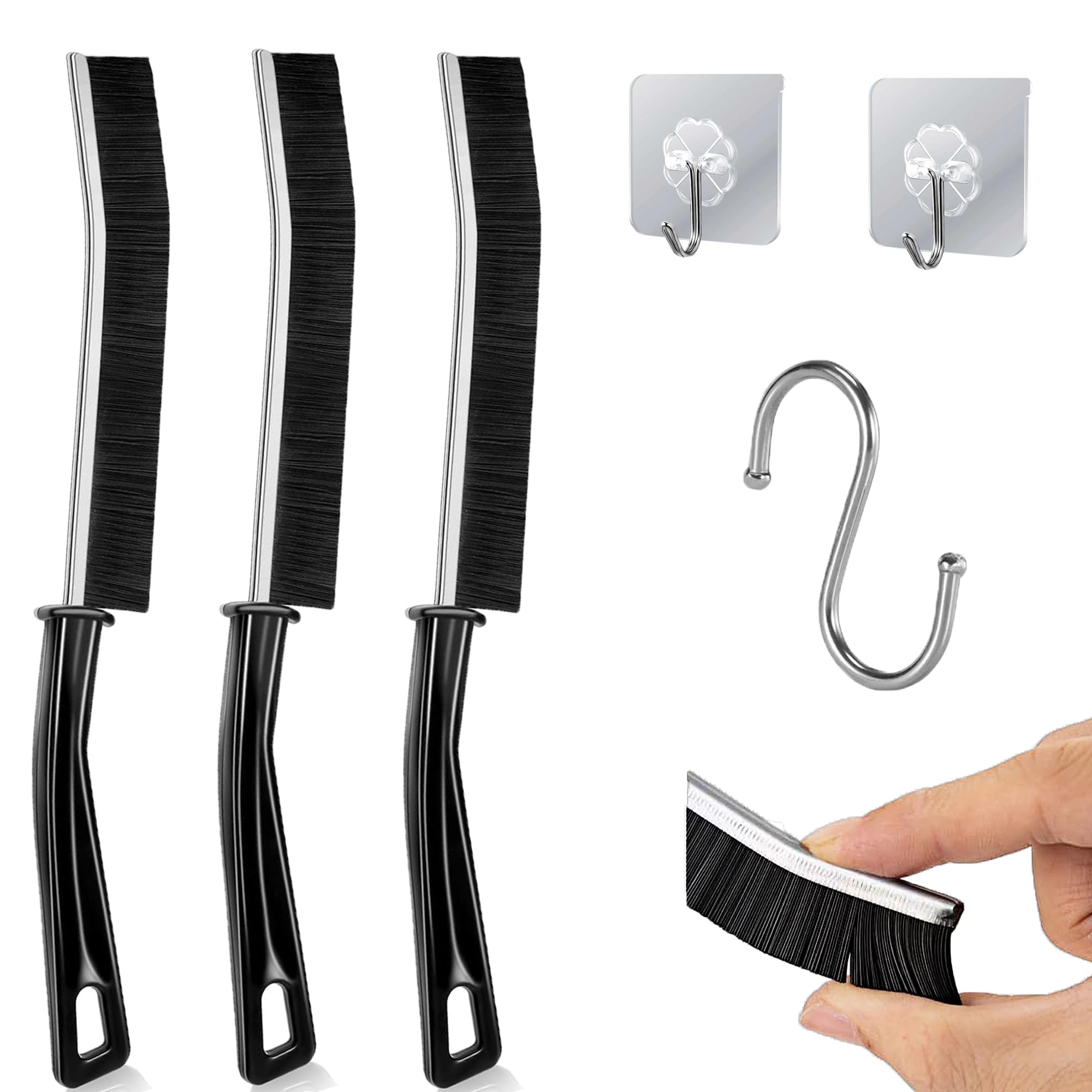 Barbaar 3PC Crevice Cleaning Brush Multi-Purpose Door and Window Track Deep Cleaning Brush Supplies, Bathroom Crevice Cleaning Brush, Clean Bathroom Kitchen Tile Stains