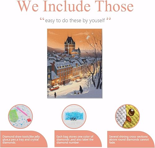 Miniatura 4 de Afusvoe Kit de pintura de diamantes de Navidad para adultos, diseño de atardecer de ciudad de invierno, arte de piedras preciosas de cristal