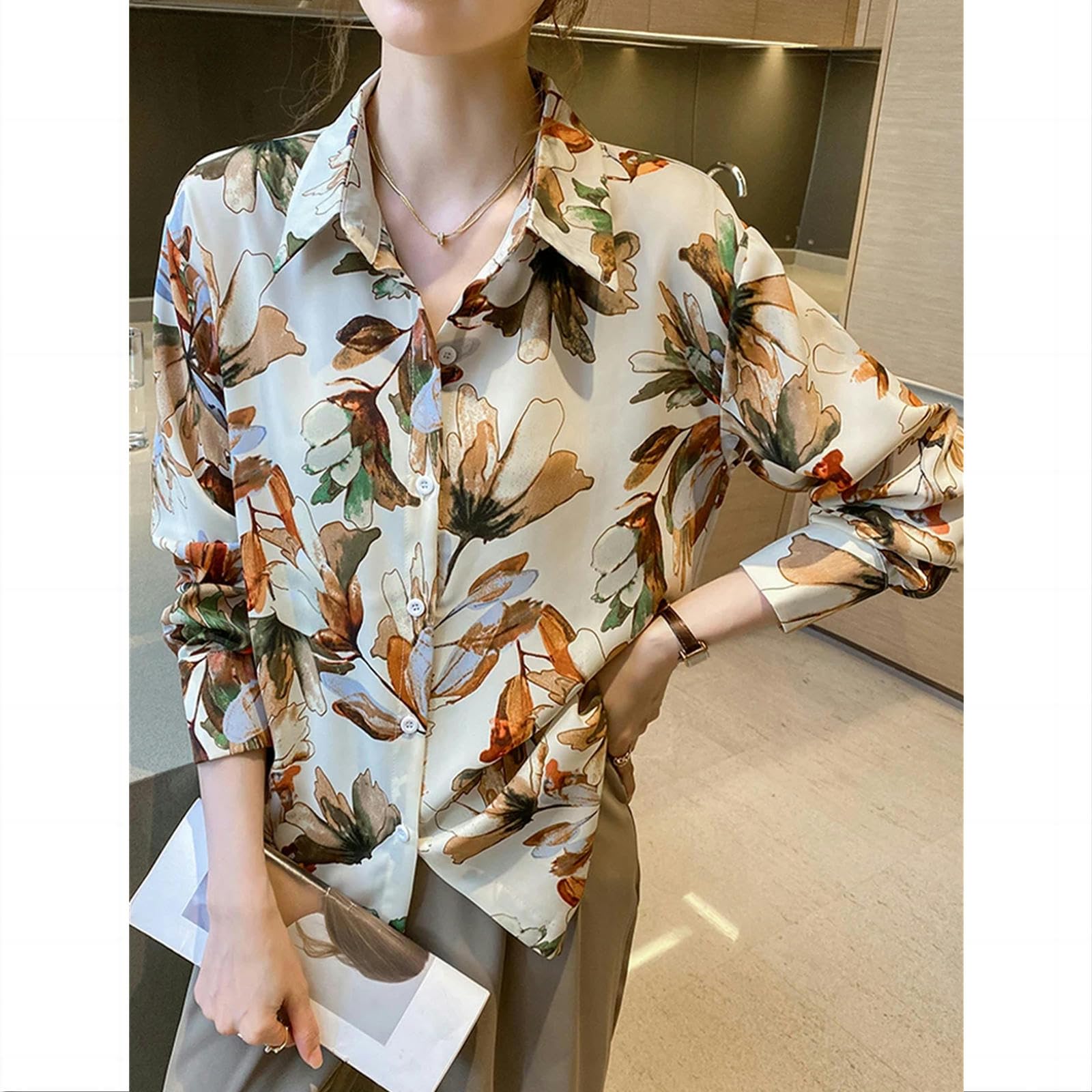 ZORMAN Camicia Donna Elegante Camicie in Chiffon Stampate per Donna Camicetta A Manica Lunga