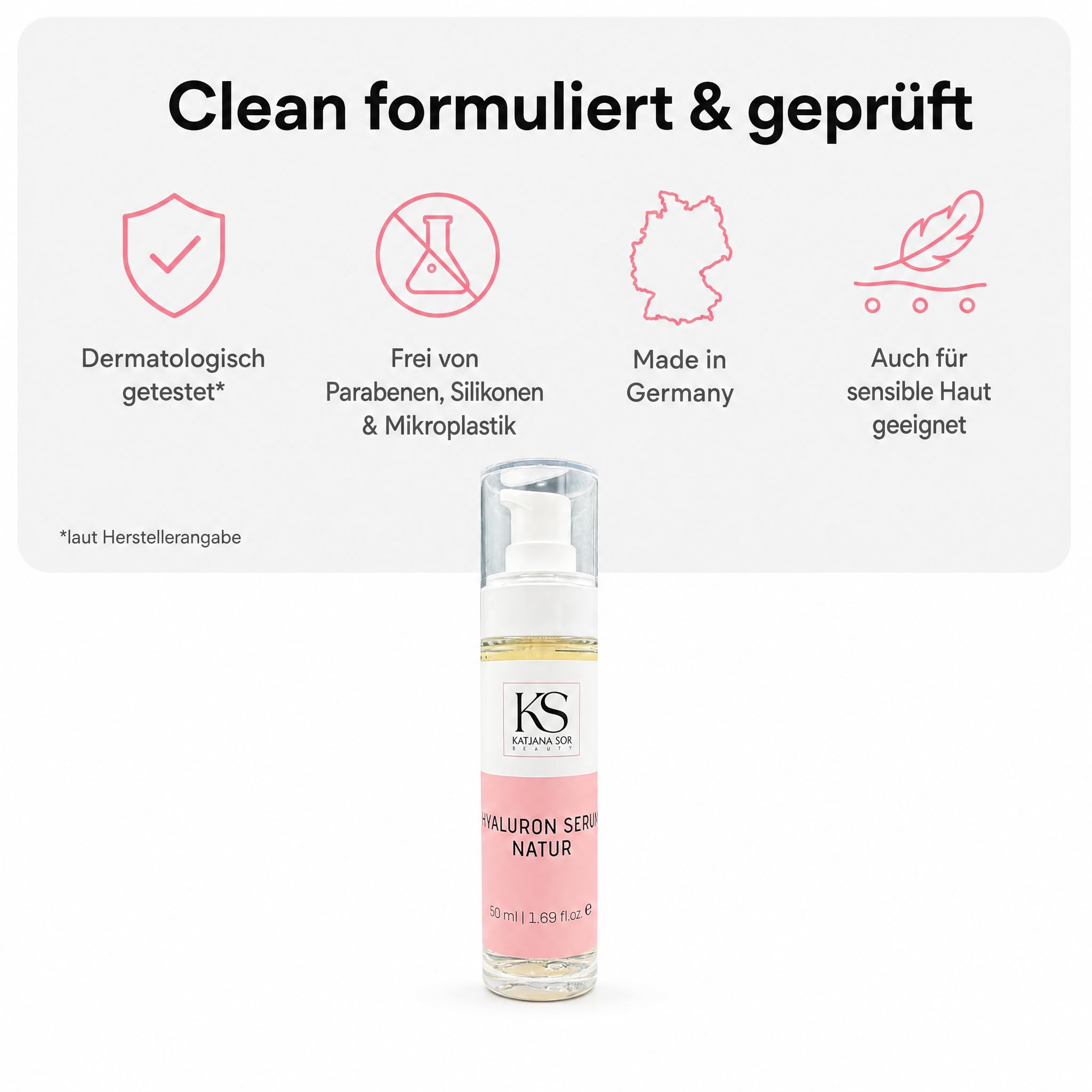 KS Beauty Hyaluronserum Natur – Feuchtigkeitsserum mit Hyaluronsäure, Aloe Vera, Retinol, Astaxanthin & Vitamin E (50 ml)