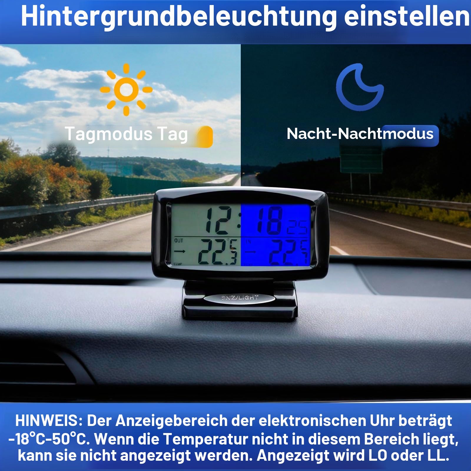 Riloer Auto-Uhrenthermometer, 2 in 1 Digitaluhr und Themp mit LED-Anzeige für den Autoinnenraum und das Äußere Zuhause,thermometer innen außen