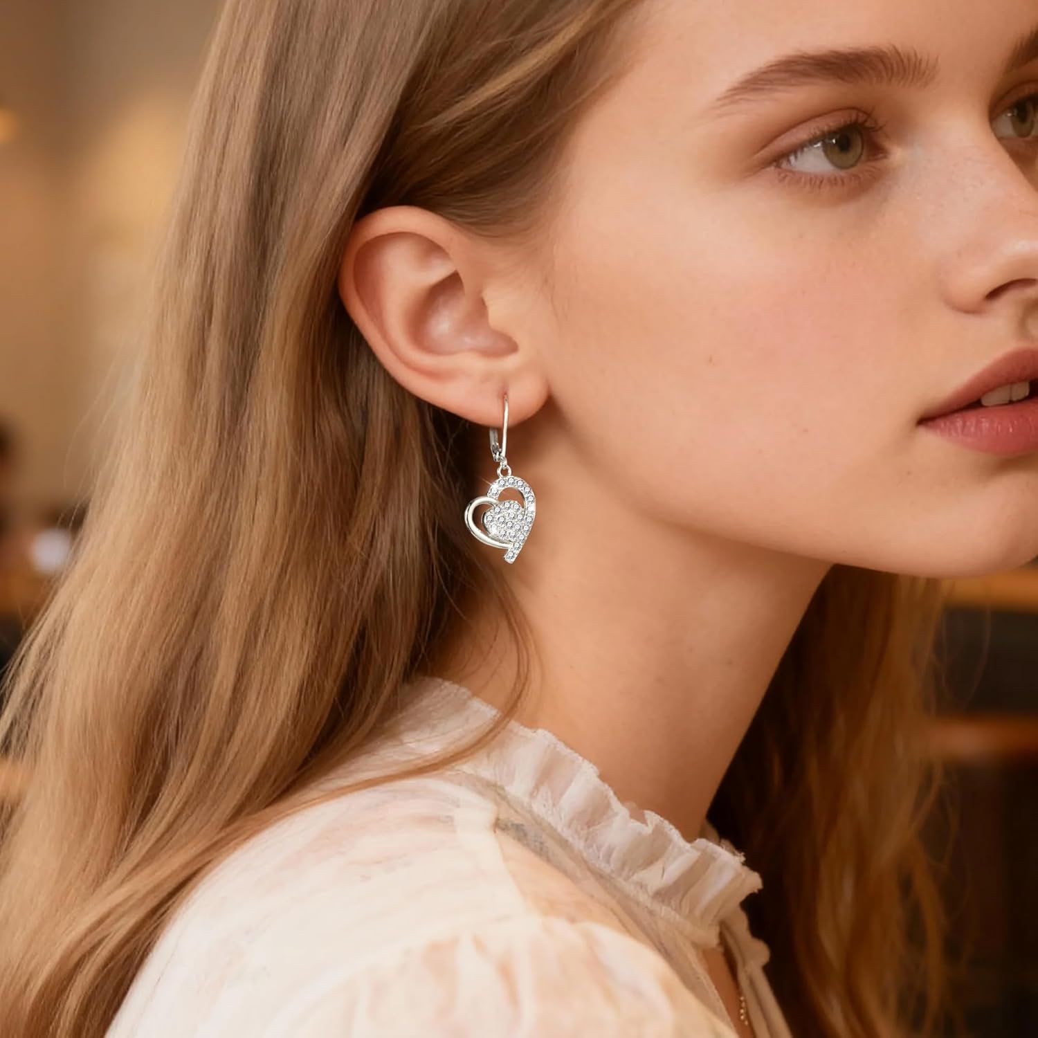 ALEXCRAFT 925 Sterling Silver/14K Gold Plated Heart Dangle Earrings Hypoallergenic Sparkly Cubic Zirconia Earrings for Love Valentines Christmas Gifts - Image 2