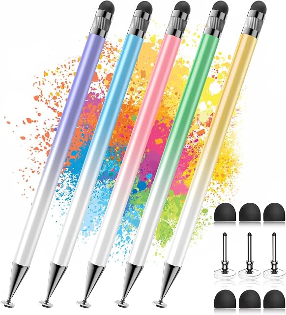 Bopomofo Stylus(5 Pcs),2-in-1 Stylus stylo pour écran tactile,Universal Styles Haute Sensibilité,Métal Barrel Disc & Conseil en caoutchouc, pas de charge, convient pour les tablettes Nintendo Switch/iPhone/ipad/Android
