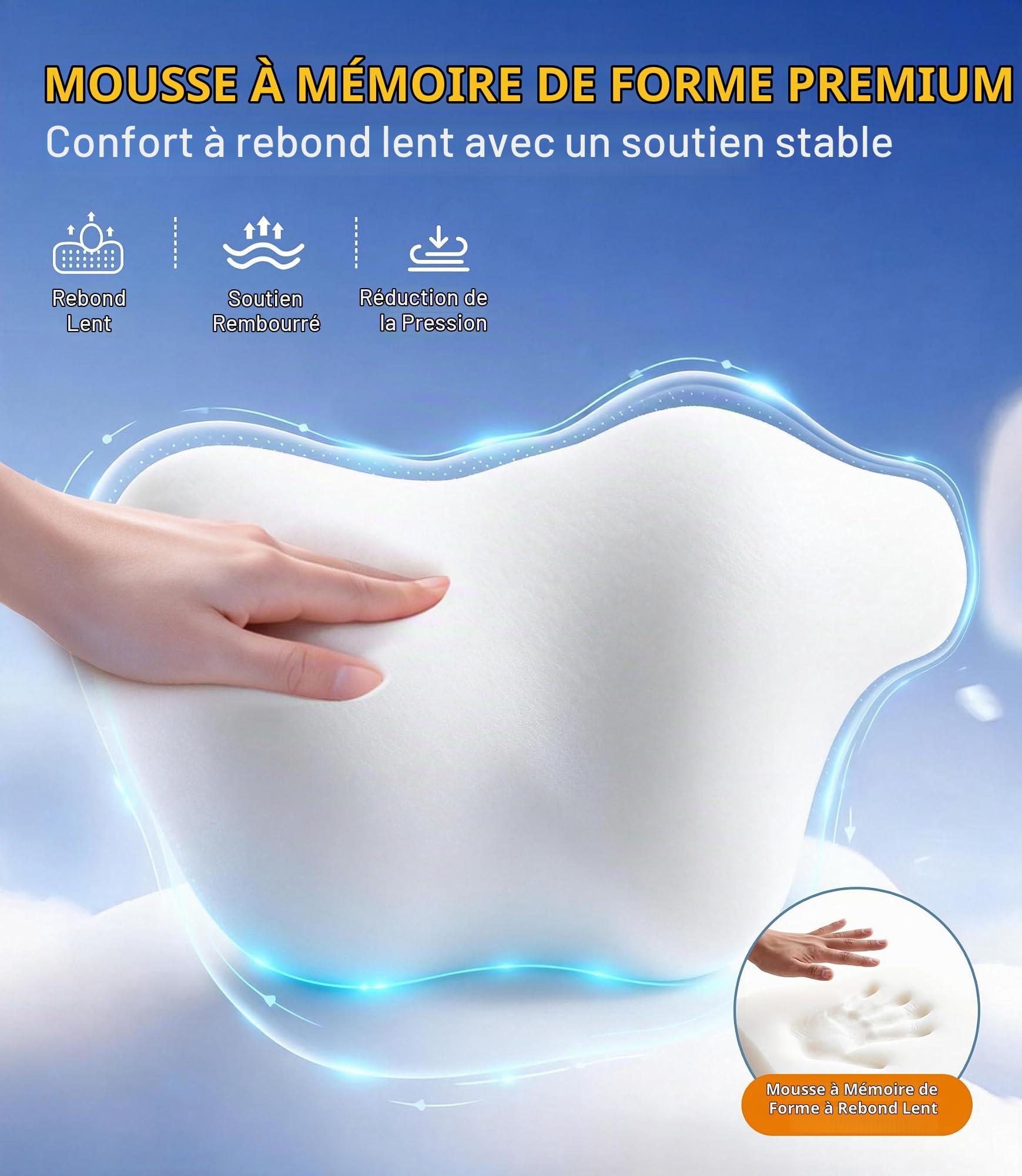 Lot de 2 coussins de nuque pour voiture : oreiller ergonomique en mousse à mémoire de forme pour appuie-tête de voiture, coussin de soutien du cou pour les longs trajets, coussin de soutien pour