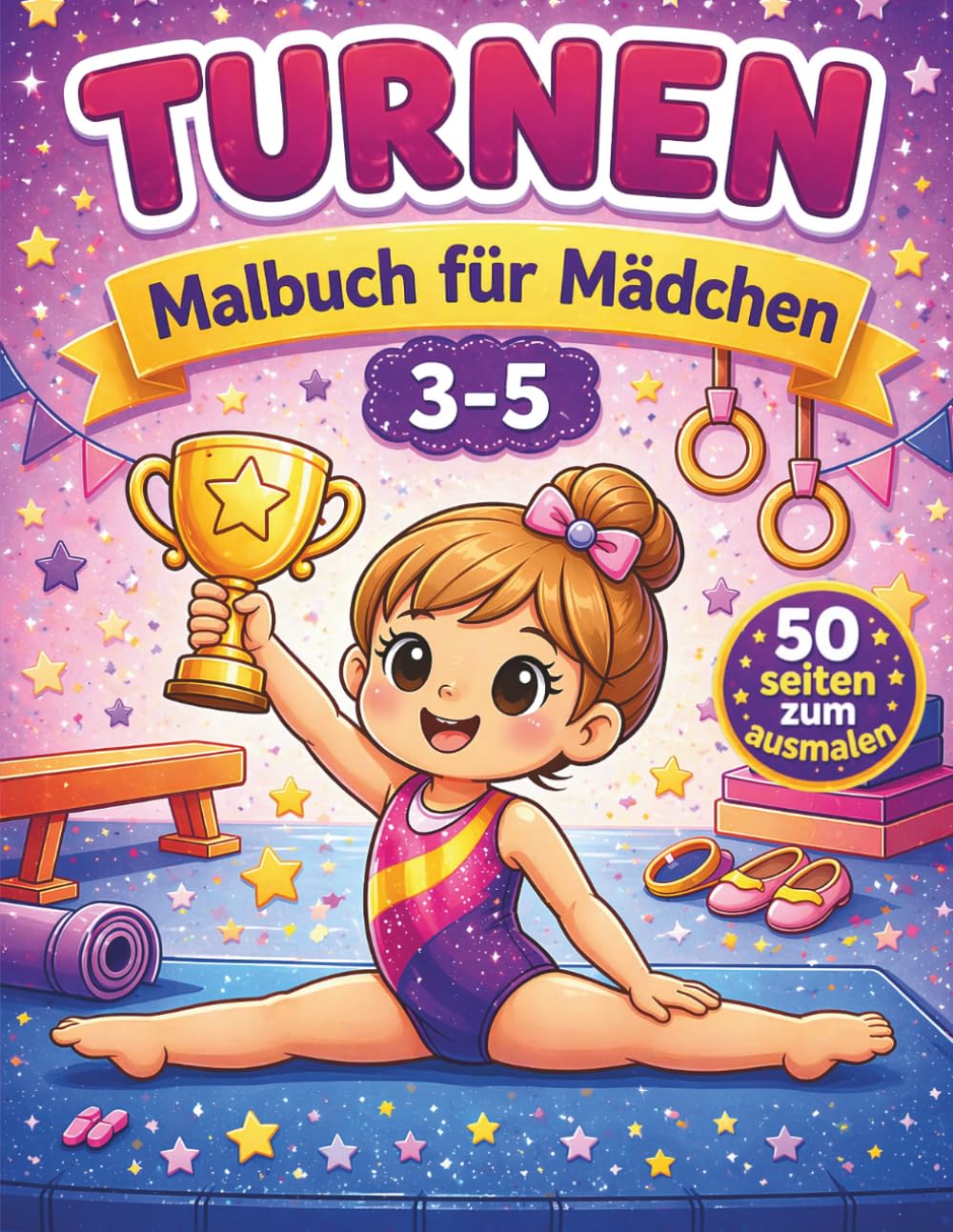 Turnen Malbuch für Mädchen im Alter von 3–5 Jahren: Kreatives Malbuch mit 50 fröhlichen Motiven für kleine Turnerinnen | Spaßige Aktivitäten für Kindergartenkinder