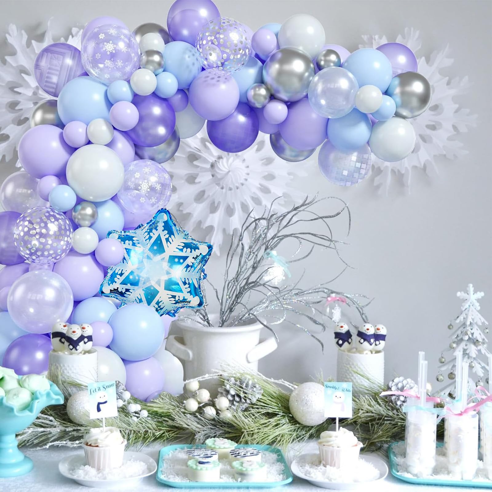 Palloncini Frozen Blu E Viola - 30 Pezzi Con Fiocchi Di Neve Argento, Per Feste E Compleanni - Foto 12