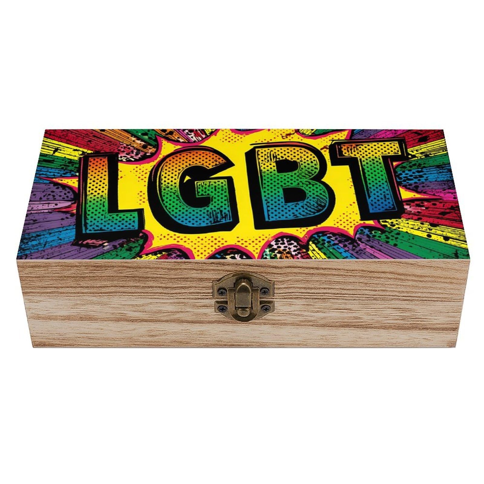 HLBSDM Lgbt Rainbow Comic Vintage Wooden Storage Box Craft Memory Keepsake Treasure Chest Box Jewelry Organizer